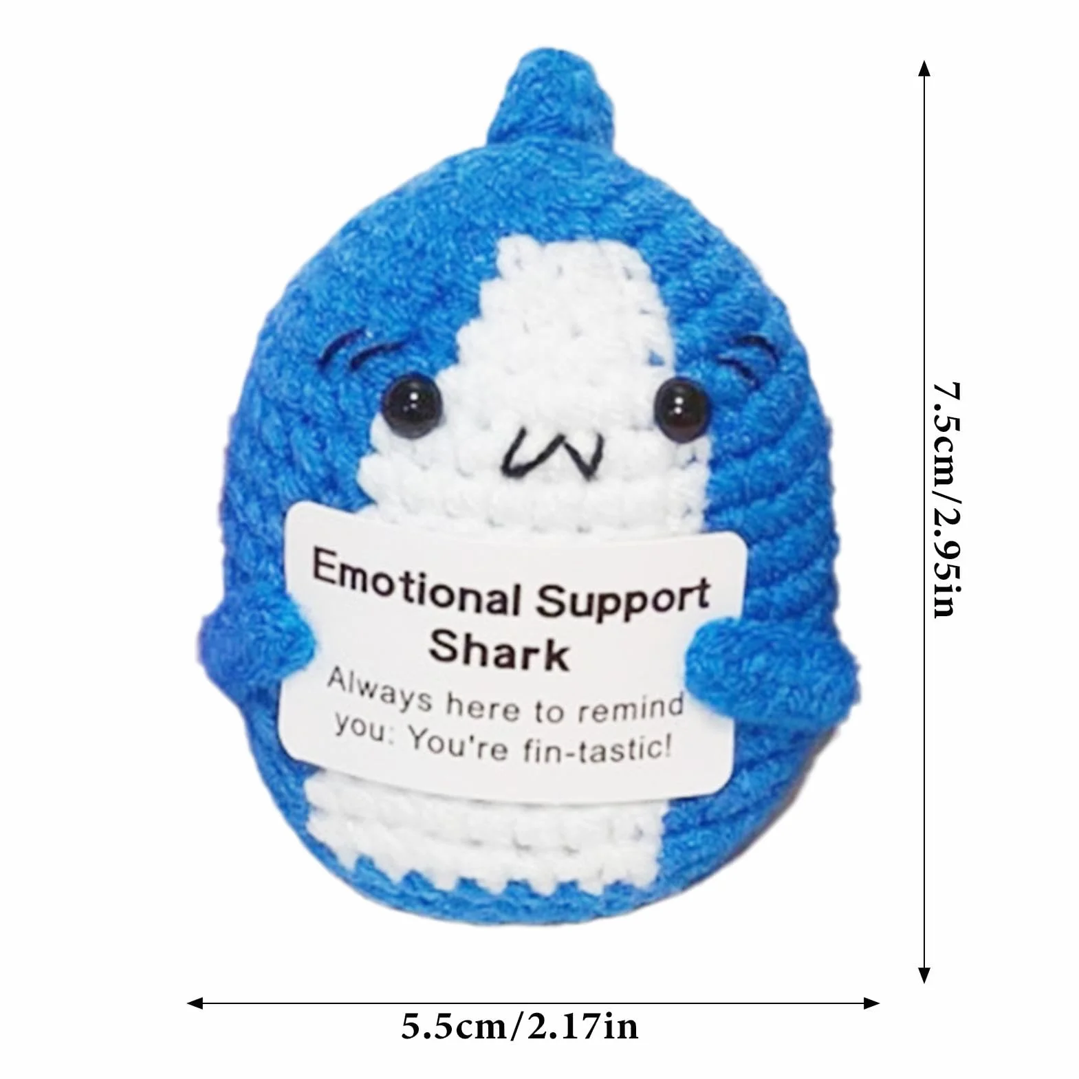 Emotional Support Shark, Positive Knitted Shark, 2.36x2.17x2.95in Soft Plush Support Animal, Gray/Pink/Blue Handmade Harpy Doll, Comforting Stuffed Toy for Boys and Girls