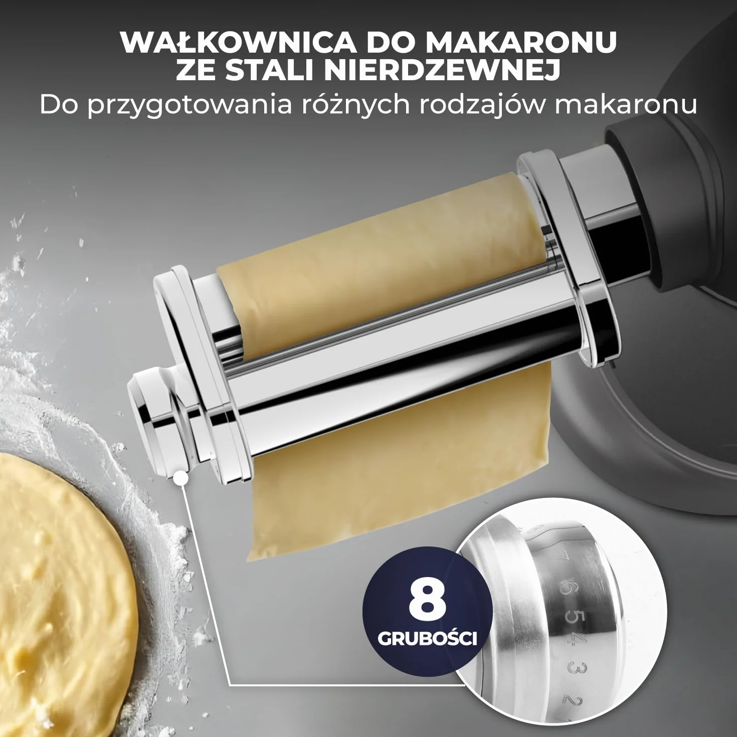 Młynek do ciasta z maszynką do makaronu – 2000W – mieszarka z maszynką do makaronu elektryczna – pasta maker - 6,2L stalowa misa do mieszania (szary)