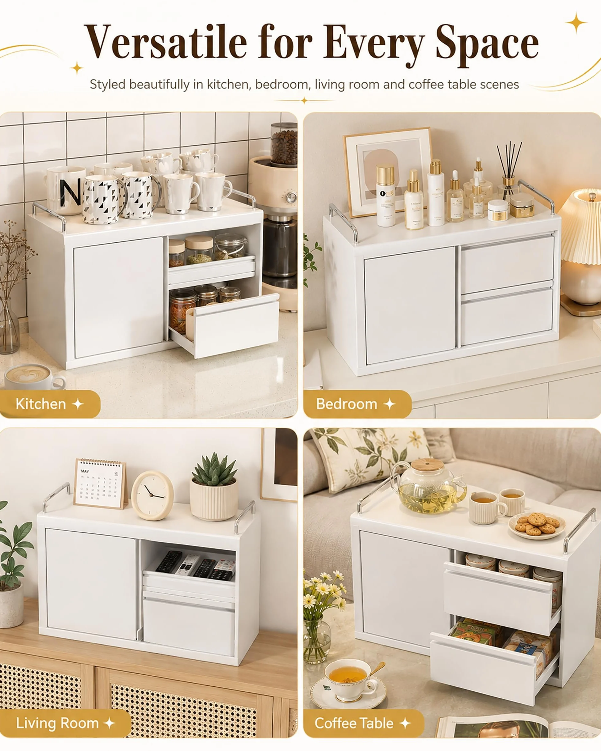 Organizer na blat kuchenny do kawy z szufladami, biały metalowy szafka do przechowywania, stalowy organizer z drzwiczkami, mała kredens do jadalni, kuchni, salonu,B,W 50cm