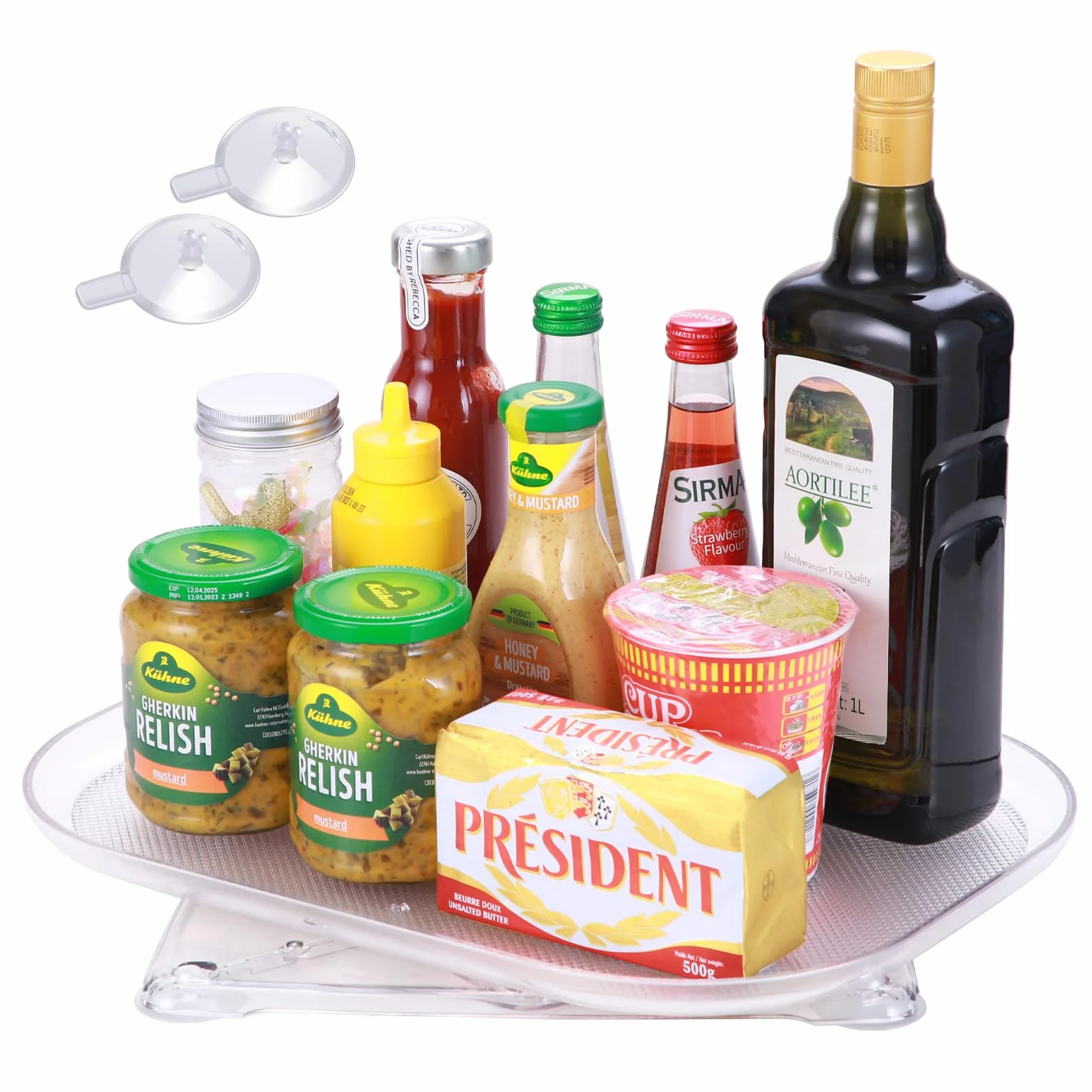 Elechomes Lazy Susan Talerz Obrotowy 360°, 41 cm, Do Lodówki, Przezroczysty, Antypoślizgowy, Do Kuchni, Organizatorów i Przechowywania