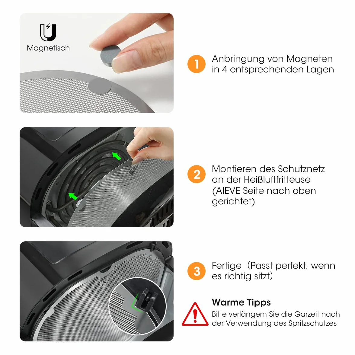 AIEVE Osłona przed rozpryskiwaniem tłuszczu ze stali nierdzewnej, kompatybilna z Philips Essential Airfryer XL - 6,2 l, akcesoria do frytkownicy, płyta natryskowa do ochrony spirali grzewczej