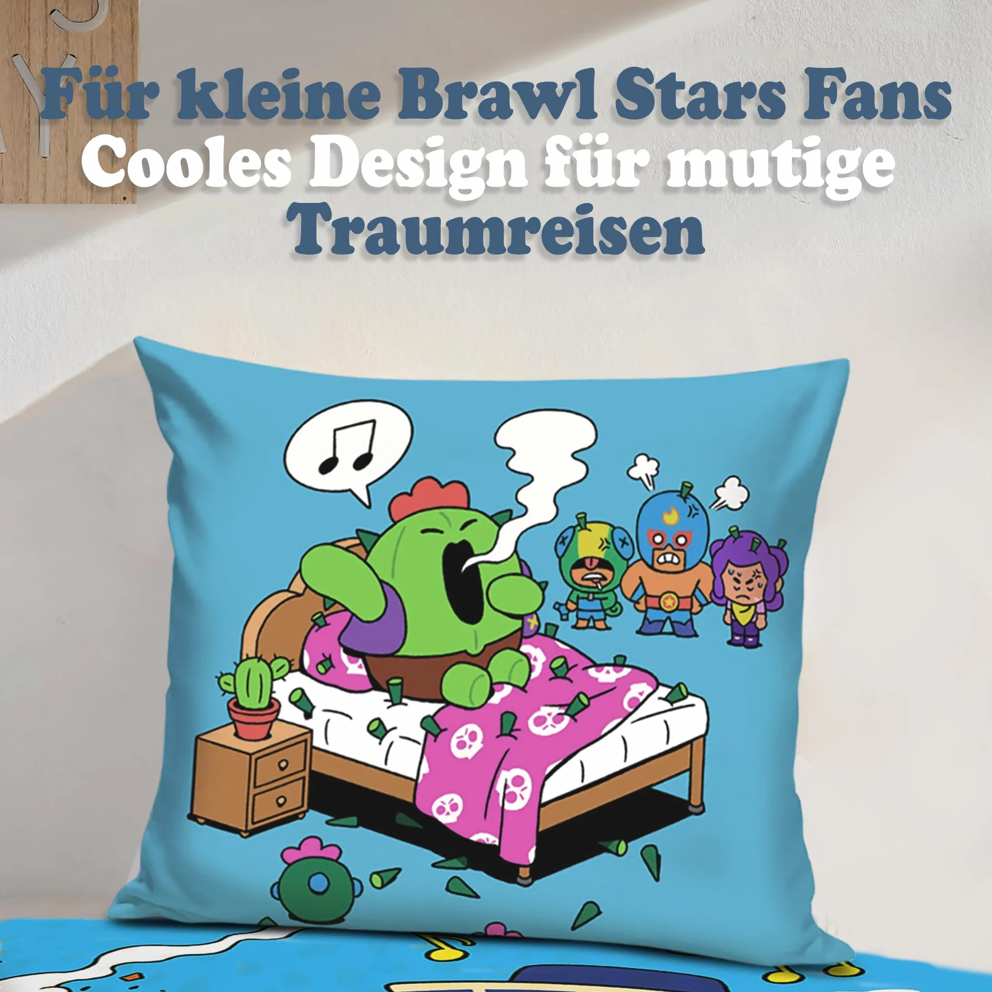 Familando Brawl Stars 2-częściowy komplet pościeli 135 x 200 80 x 80 cm – zestaw dla chłopców w jakości renforcé, 100% bawełny z zamkiem błyskawicznym – trwały kolor, można prać w pralce, Öko-Tex