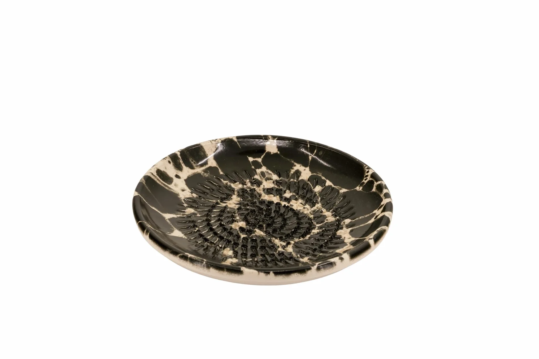 Kaladia Ceramiczny talerz do tarcia/strug ceramiczny - idealny do imbiru, parmezanu itp. - w kolorze czarnym i białym marmurkowym - średnica: 12 cm - ręcznie robiony i malowany - Made in Spain