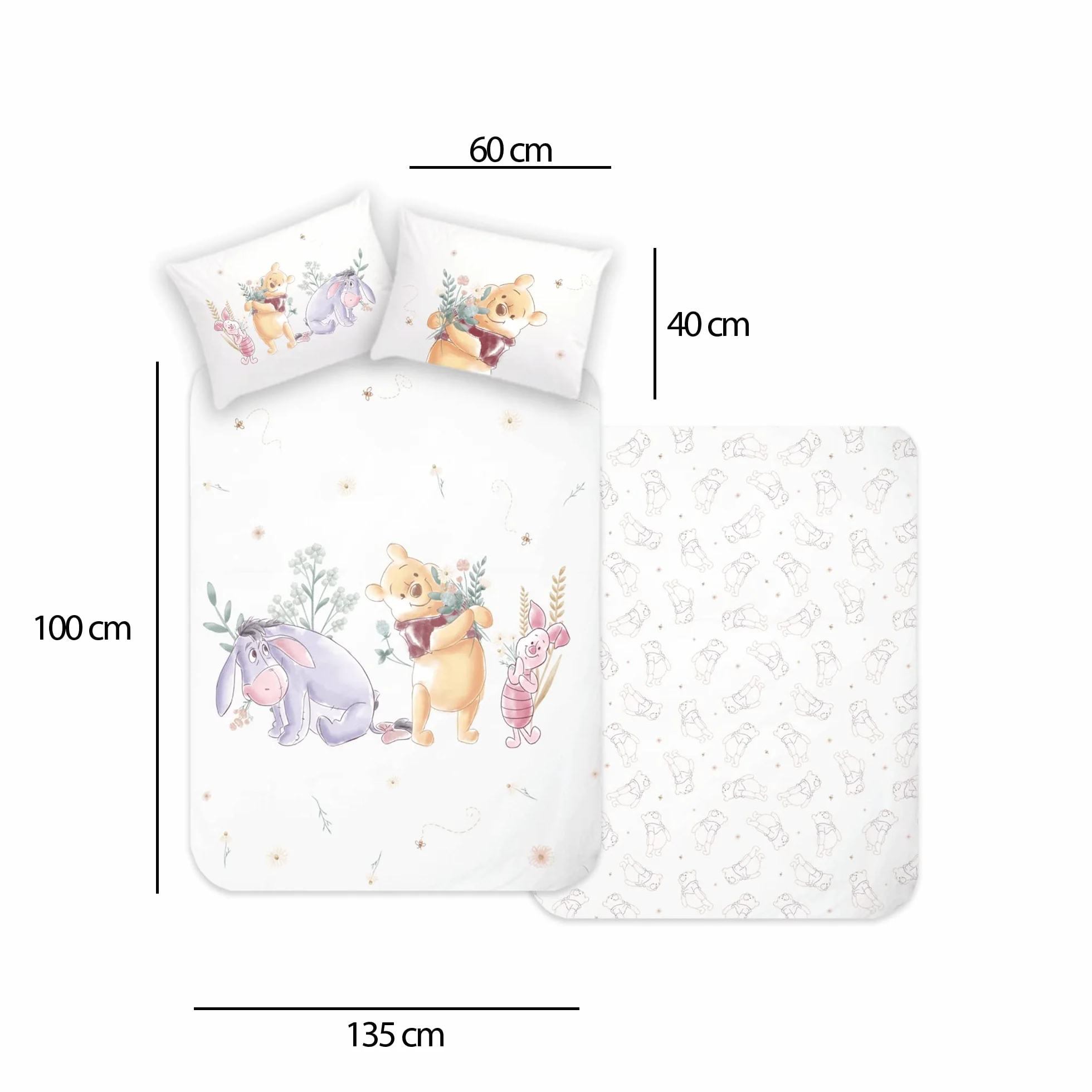 Disney Home Winnie The Pooh komplet pościeli dziecięcej 100 x 135 – poszewka na poduszkę 40 x 60 cm – miś puchatek i prosiaczek – pościel dziecięca – super miękka bawełna Renforce 100% bawełna,