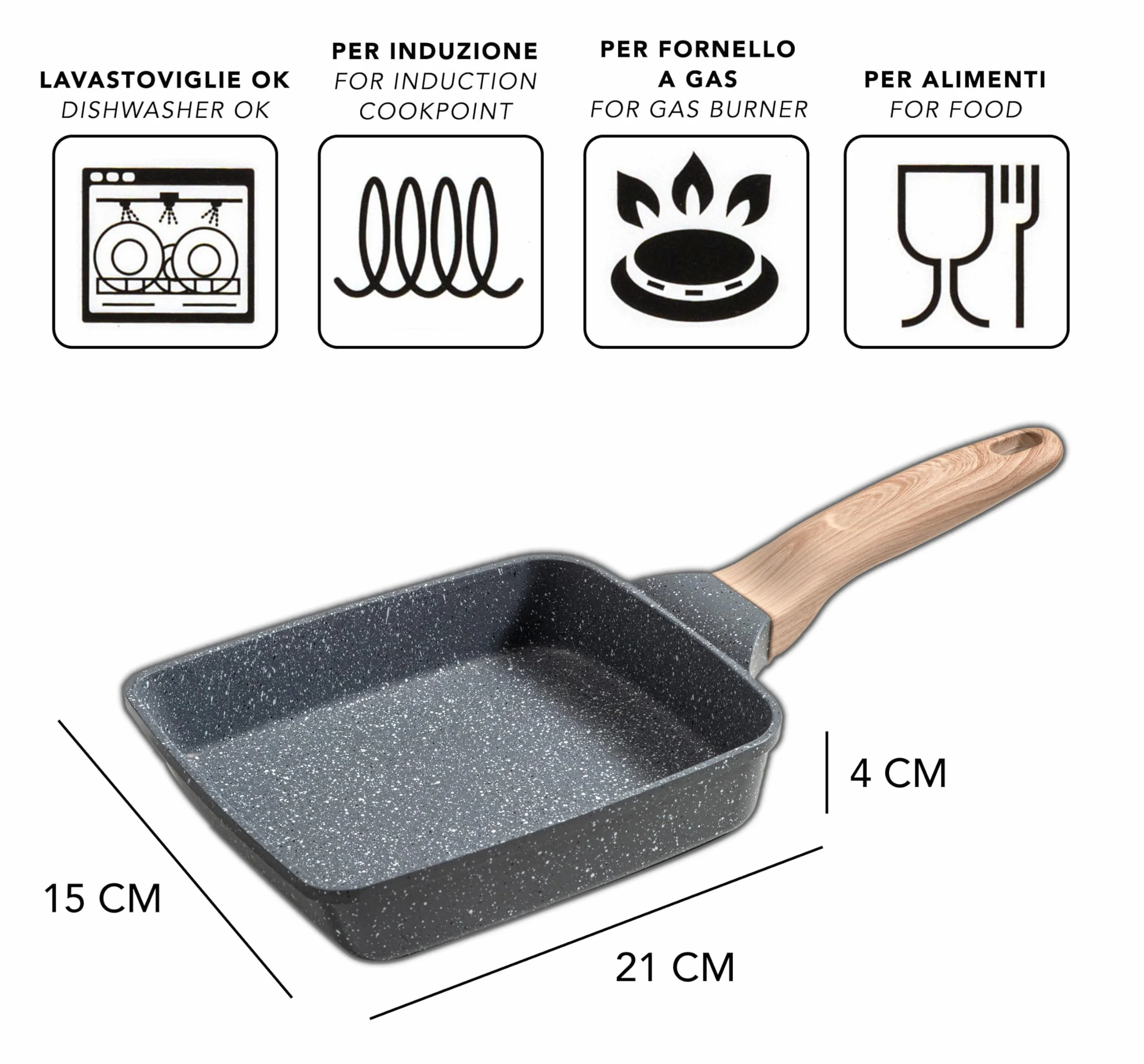 IPEA Patelnia do tamagoyaki Nieprzywierająca japoński omlet - do indukcji i gazu - 21 cm, aluminiowa patelnia antyadhezyjna do omletu, naleśników, naleśników, jajek - kwadratowa - Super Comfort Grip