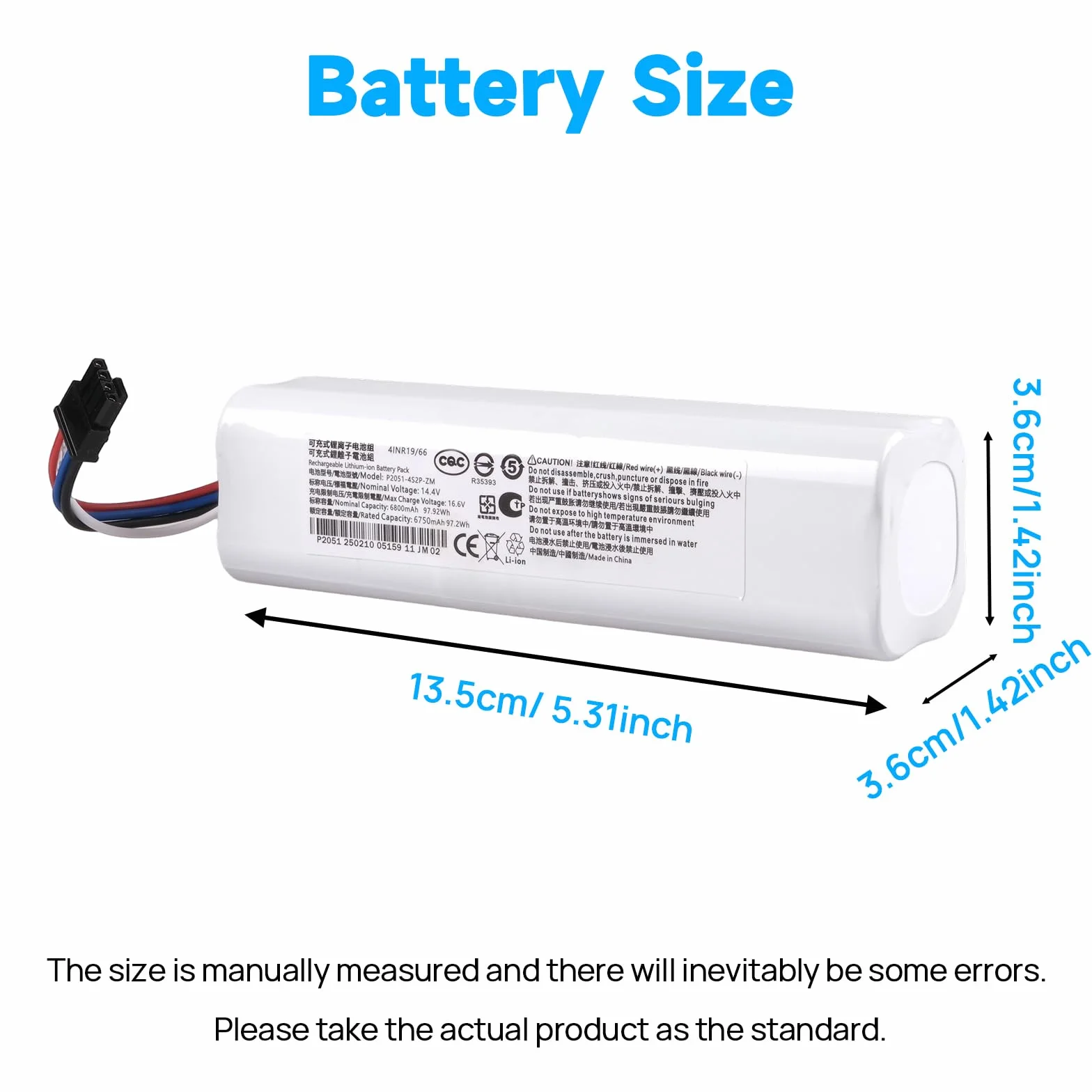 Akumulator 6800 mAh kompatybilny z Dreame D9 D9 Pro D9 Max, D10 D10S D10 Plus, L10 L10S L10 Pro L10 Plus, F9, Z10 Z10 Pro, Xiaomi Roborock S5 S6 S7, Mijia 1T, X10 robot odkurzający P2000 8-4S2 P-MMBK