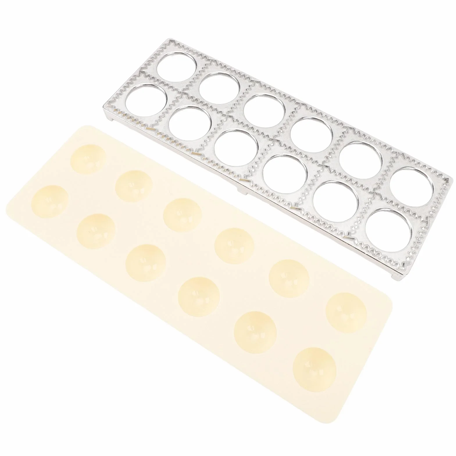 Omabeta Ravioli Maker Press Cutter Zestaw z 12 Otworami, Aluminium Aluminium Aluminiowe Producent Pierogów z 24,5 Cm 9,6 Cali Drewniany Wałek do Tworzenia Makaronu w Restauracji