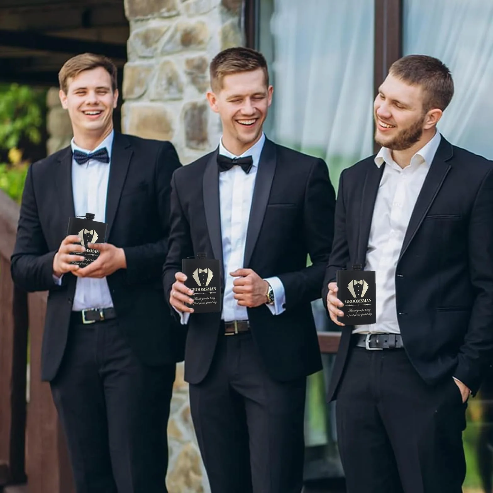 Flachmann Edelstahl z 1 lejkiem i 2 kieliszkami do wina z kolbą na alkohol czarny matowy korpus w kształcie litery U prezent dla świadków rzemiosło szczotkowane na ślub rocznica ślub