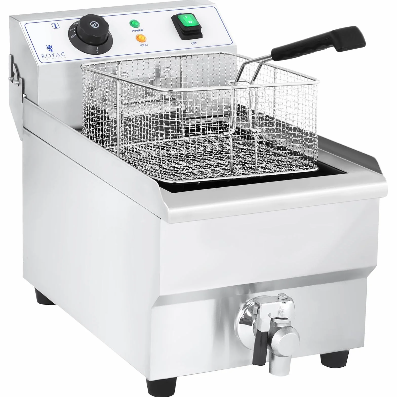 Royal Catering Frytkownica elektryczna ze stali nierdzewnej (pojemność 10 l, moc: 3000 W, termostat, kran spustowy)