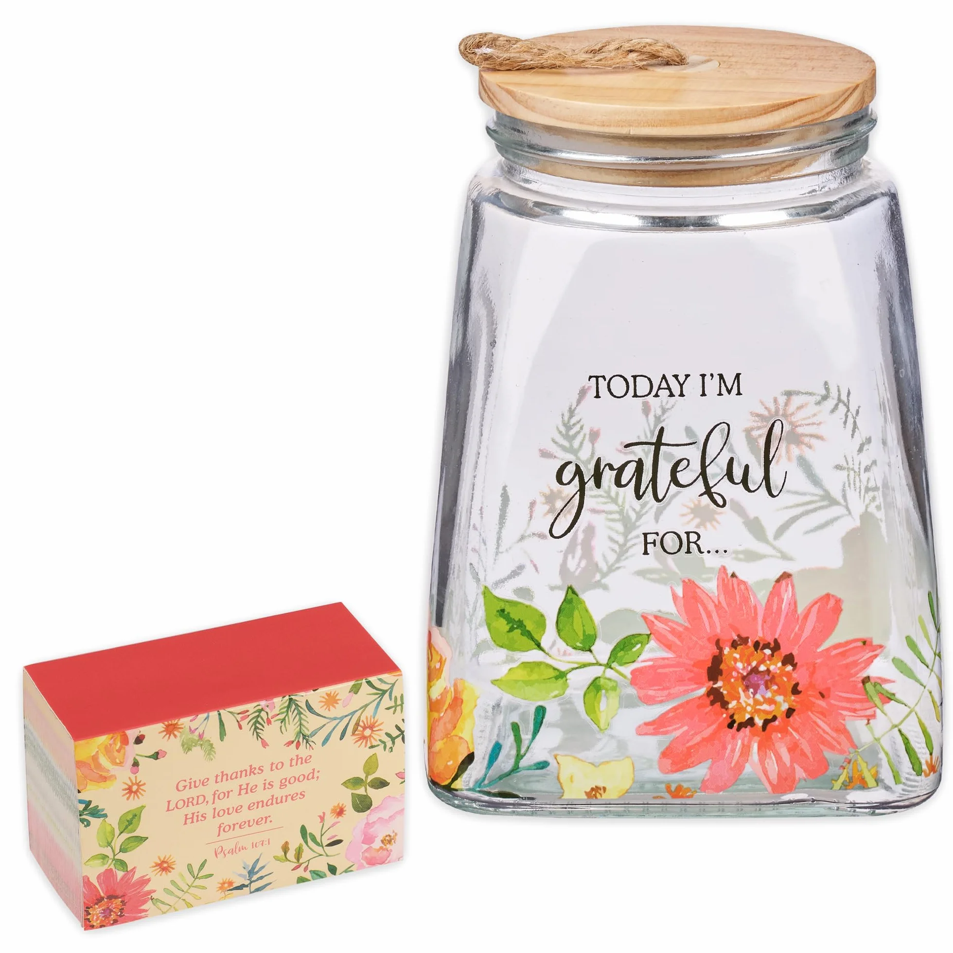 Christian Art Gifts 'Today I'm Grateful For'. Szklany słoik wdzięczności z kartkami