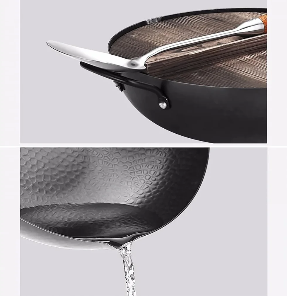 Wok żeliwny, Z Głębokim Dnem Z Powłoką Nieprzywierającą, Odpowiedni Do Kuchenek Indukcyjnych, Z Pokrywką I Koszykiem Do Gotowania Na Parze (34cm)