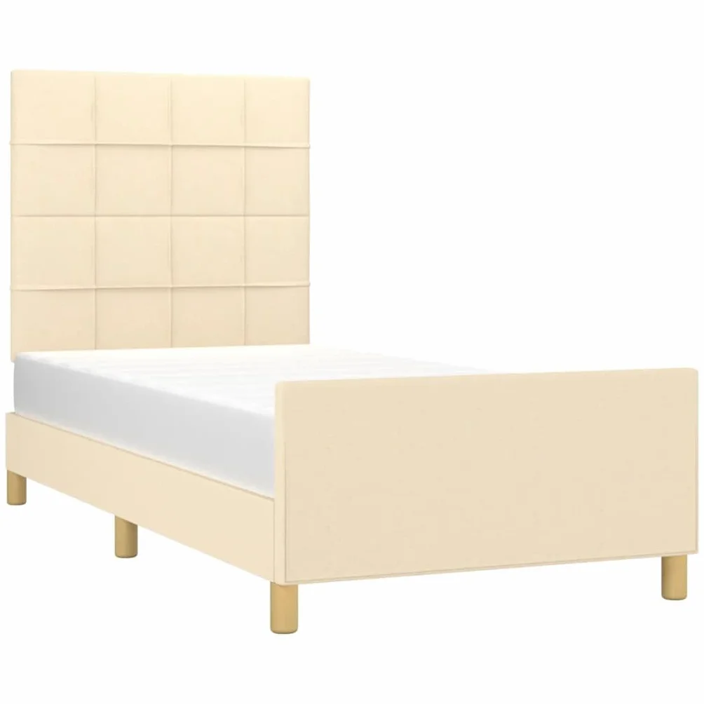 Tkanina z regulowanym zagłówkiem do sypialni klasyczny 80x200 cm Kremowy | Rama łóżka bez materaca Kremowa 80x200 cm Tkanina z regulowanym zagłówkiem oddychająca i trwała