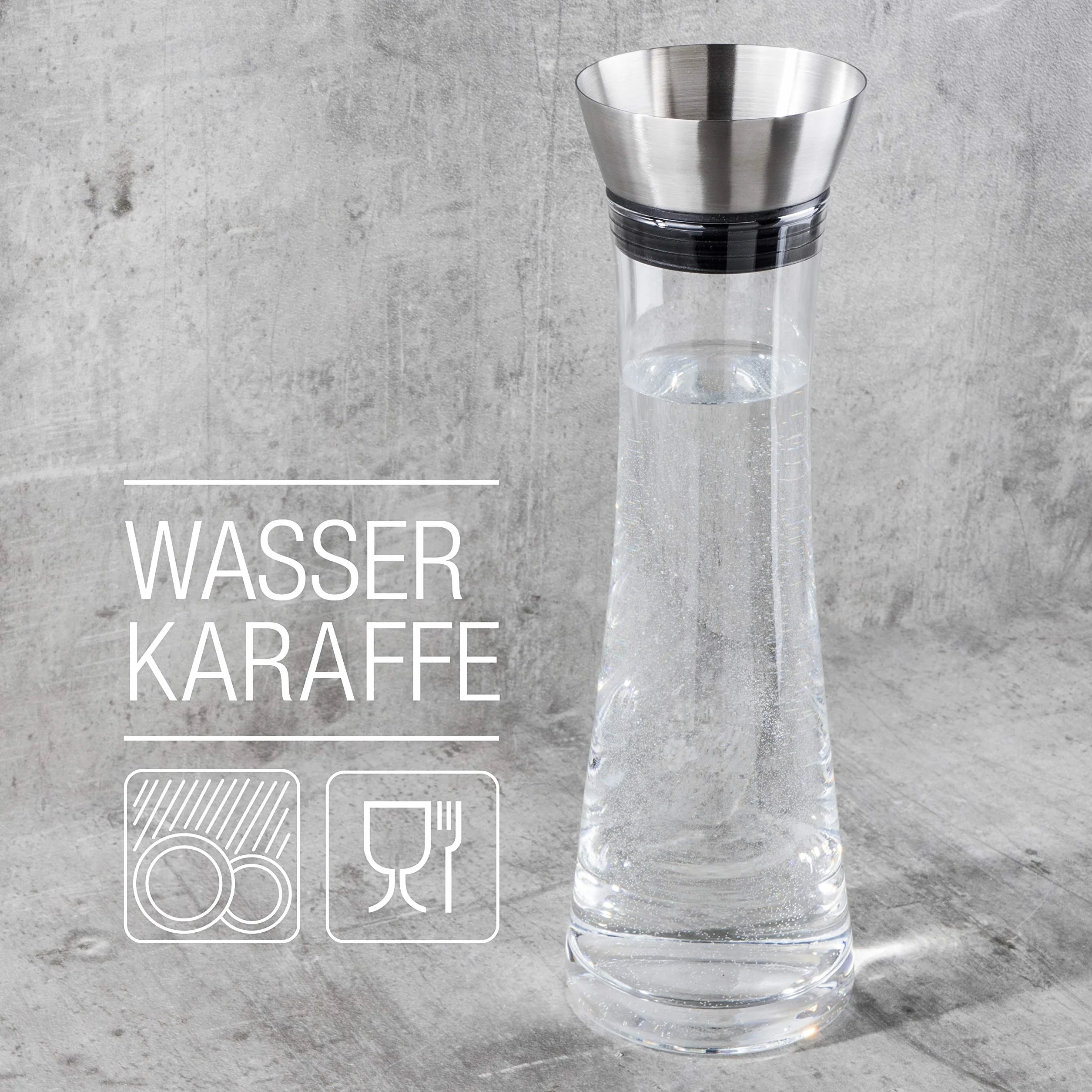 Haushalt International Szklana karafka na wodę (1 litr) – szklana karafka z pokrywką i nalewkiem, butelka na wodę ze szkła i stali nierdzewnej, karafka na wodę, wino i inne