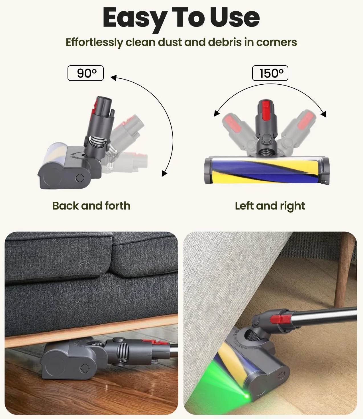 Szczotka kompatybilna z Dyson V7, V8, V10, V11, V15, Turbinowe szczotka elektryczna diodami LED, Wymienna głowica do odkurzacza, Miękki wałek szczotki, do twardych podłóg, dywanów