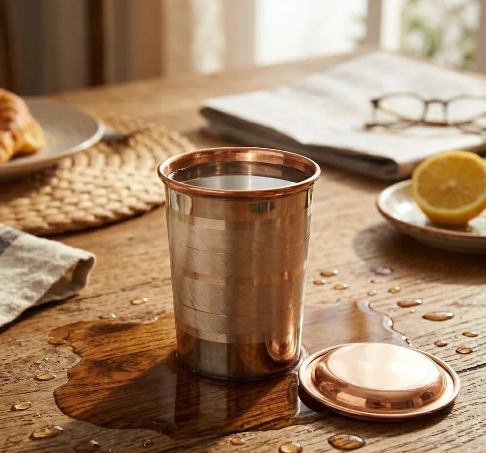 BRACOP® Miedziany kubek karafka na wodę szklanki do wody pitnej z pokrywką butelka do picia kubek Moscow Mule kubek na wodę zestaw szt. naczynia do picia czysta miedź naczynia do serwowania zestaw do