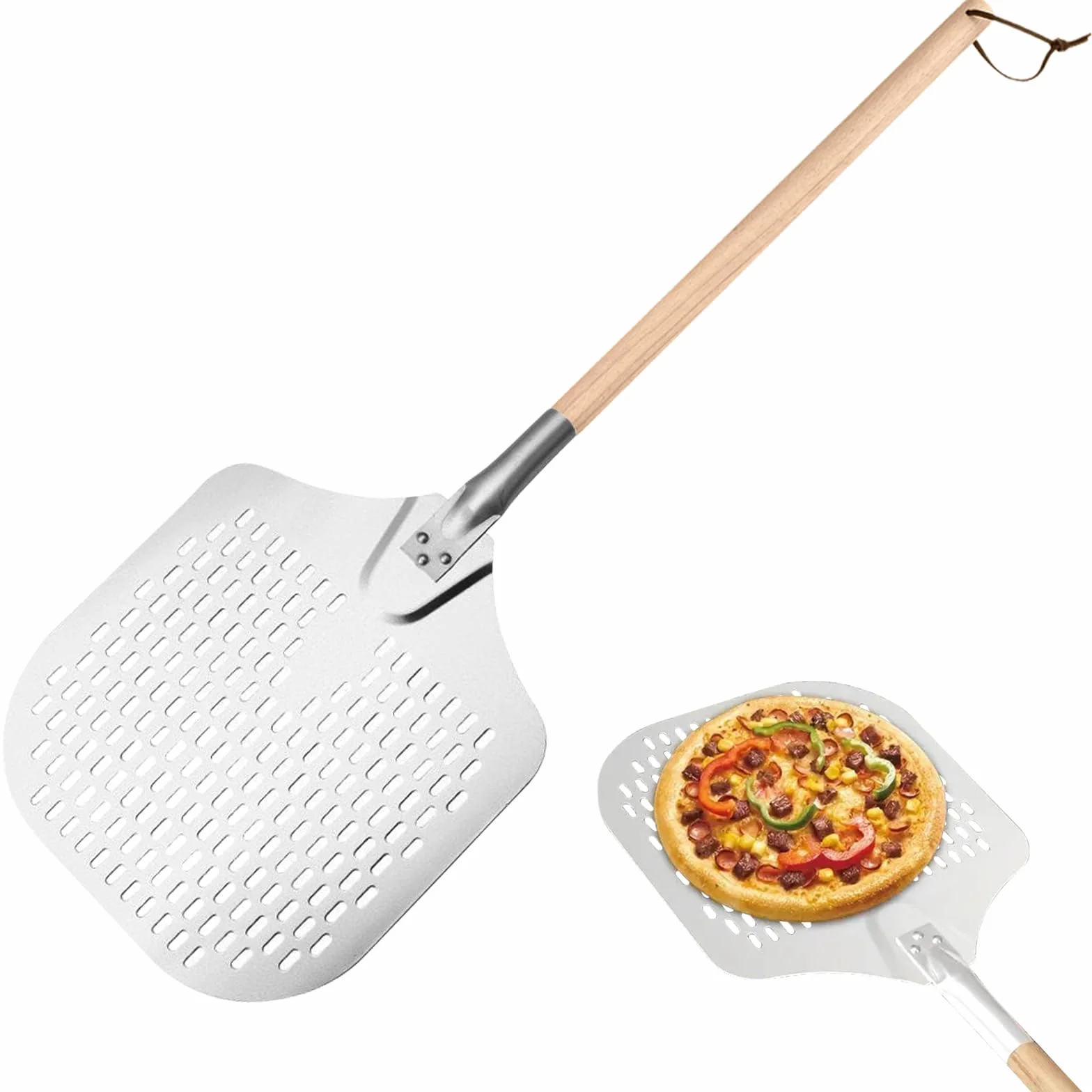 Łopatka do pizzy perforowana, 30 cm, aluminiowa, z powłoką zapobiegającą przywieraniu, zdejmowana łopatka do pizzy do pieczenia pizzy i chleba