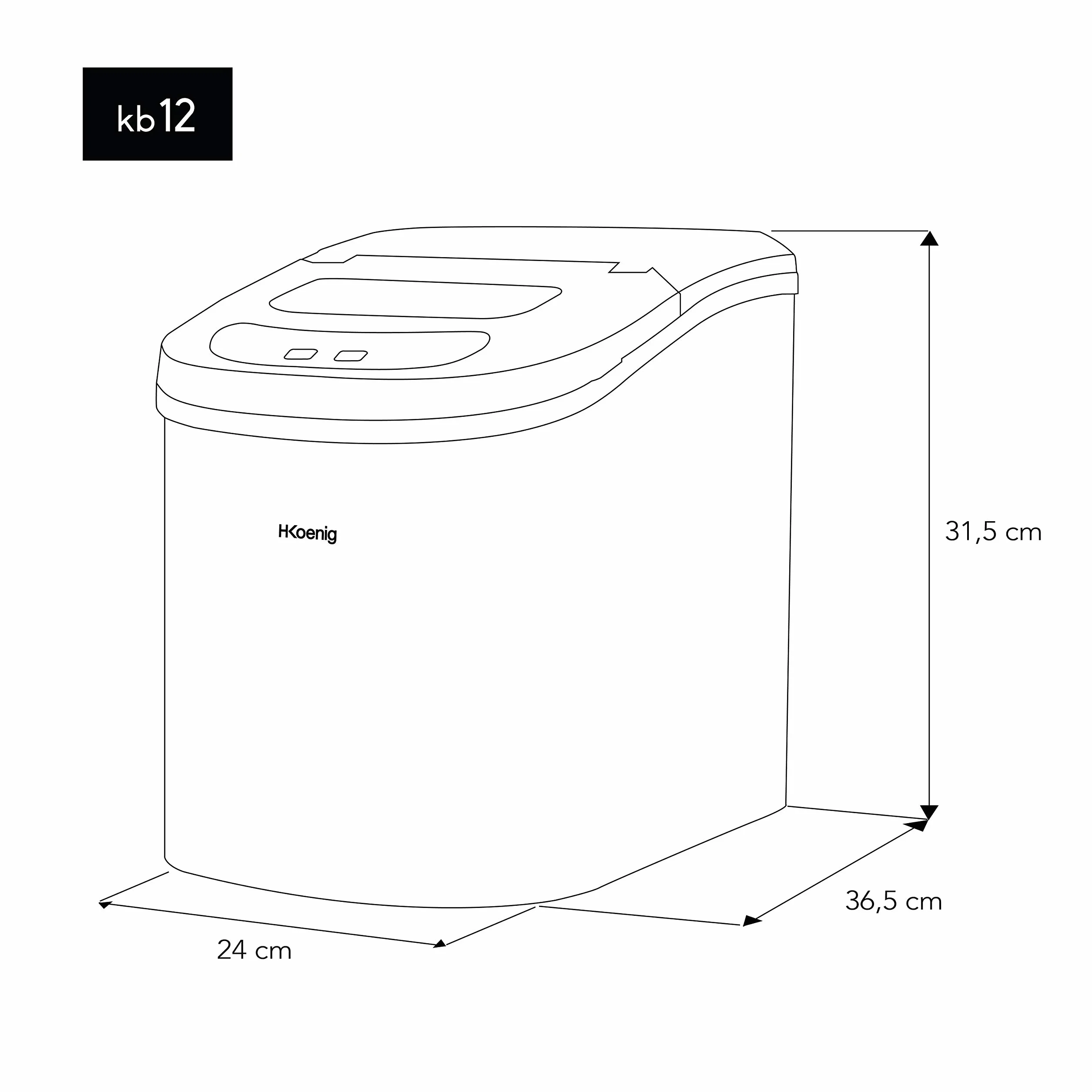 H.Koenig KB12 kostkarka do lodu KB12 – ok. 12 kg kostek lodu dziennie, czas produkcji 6 – 13 min. – 2 wielkości kostek lodu, wskaźnik poziomu wody, 90 W czarna, stal nierdzewna
