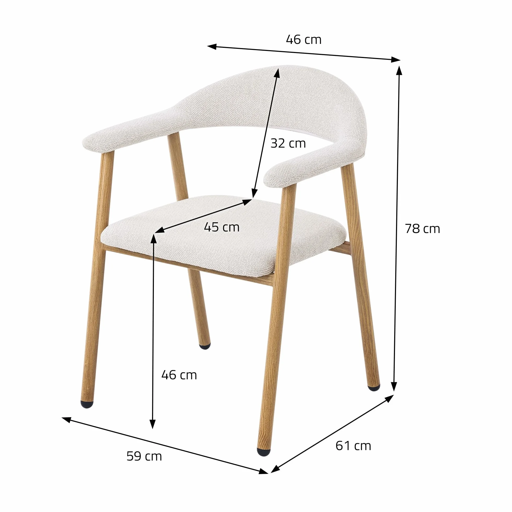 ML-Design Krzesla do Jadalni 2 Szt z Podlokietnikami Bezowy, Tapicerowane Krzesla Kuchenne z Oparciem, Ergonomiczne Fotele do Salonu z Tkanina Pleciona i Metalowymi Nogami w Drewnianym Stylu