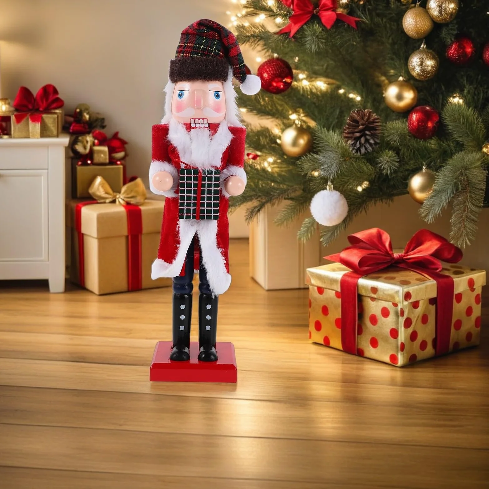 Toyvian Drewniana Figurka Dziadka Do Orzechów z Podstawką Ręcznie Malowany Żołnierz Nutcracker Dekoracja Świąteczna Stół i Półkę Trwały i Ornament Bożonarodzeniowy