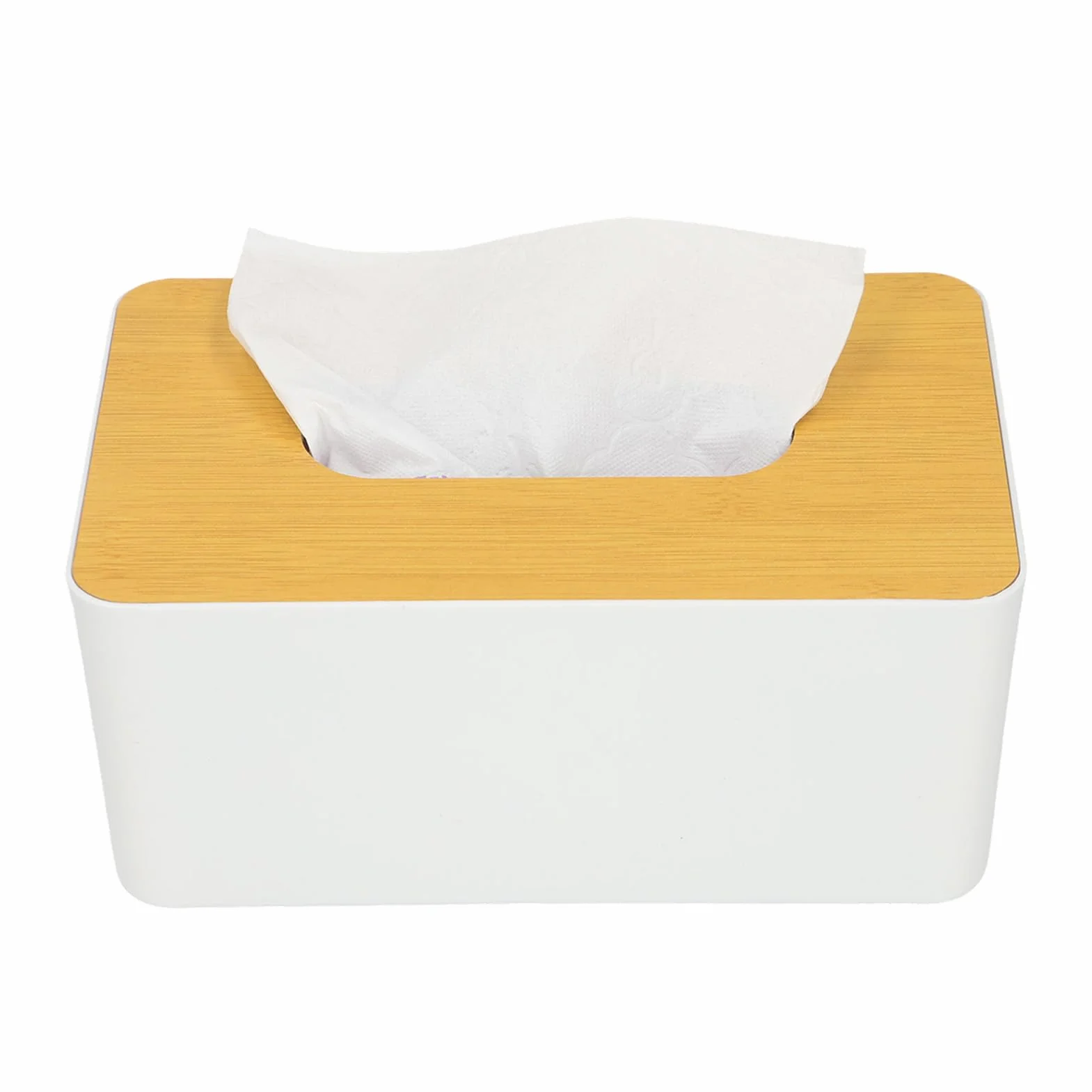 Pudełko na Chusteczki z Bambusa, Kwadratowe, Zdejmowana Osłona, Plastikowy Organizer do Przechowywania, 13.5x13 cm