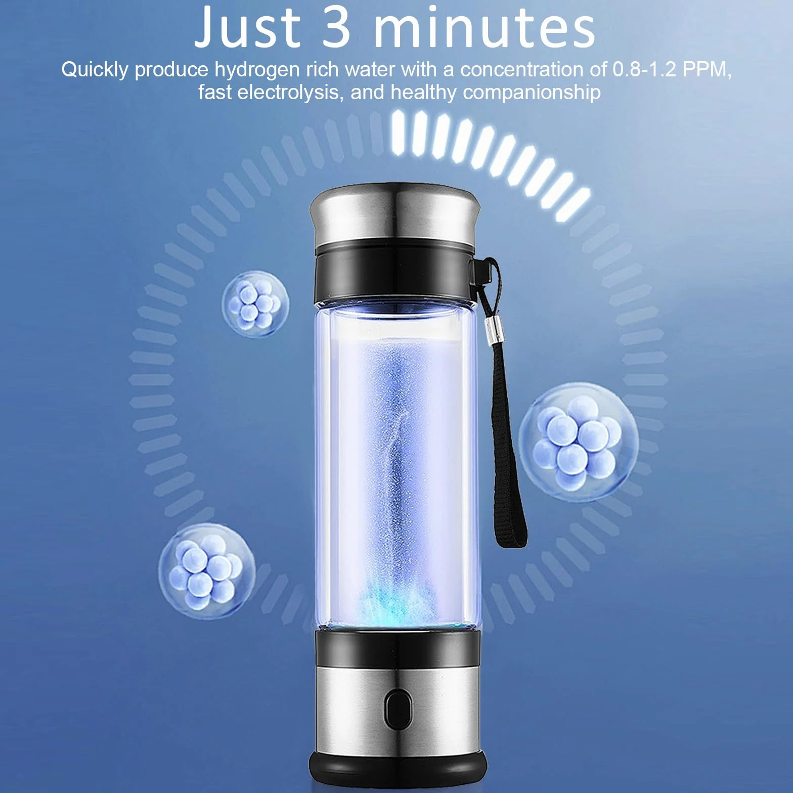 Przenośny generator wody wodorowej do wody pitnej, technologia SPE PEM, jonizator wody, generator butelek z wodorem, jonizator USB, maszyna do wody wodorowej i producent (350 ml, biały B)