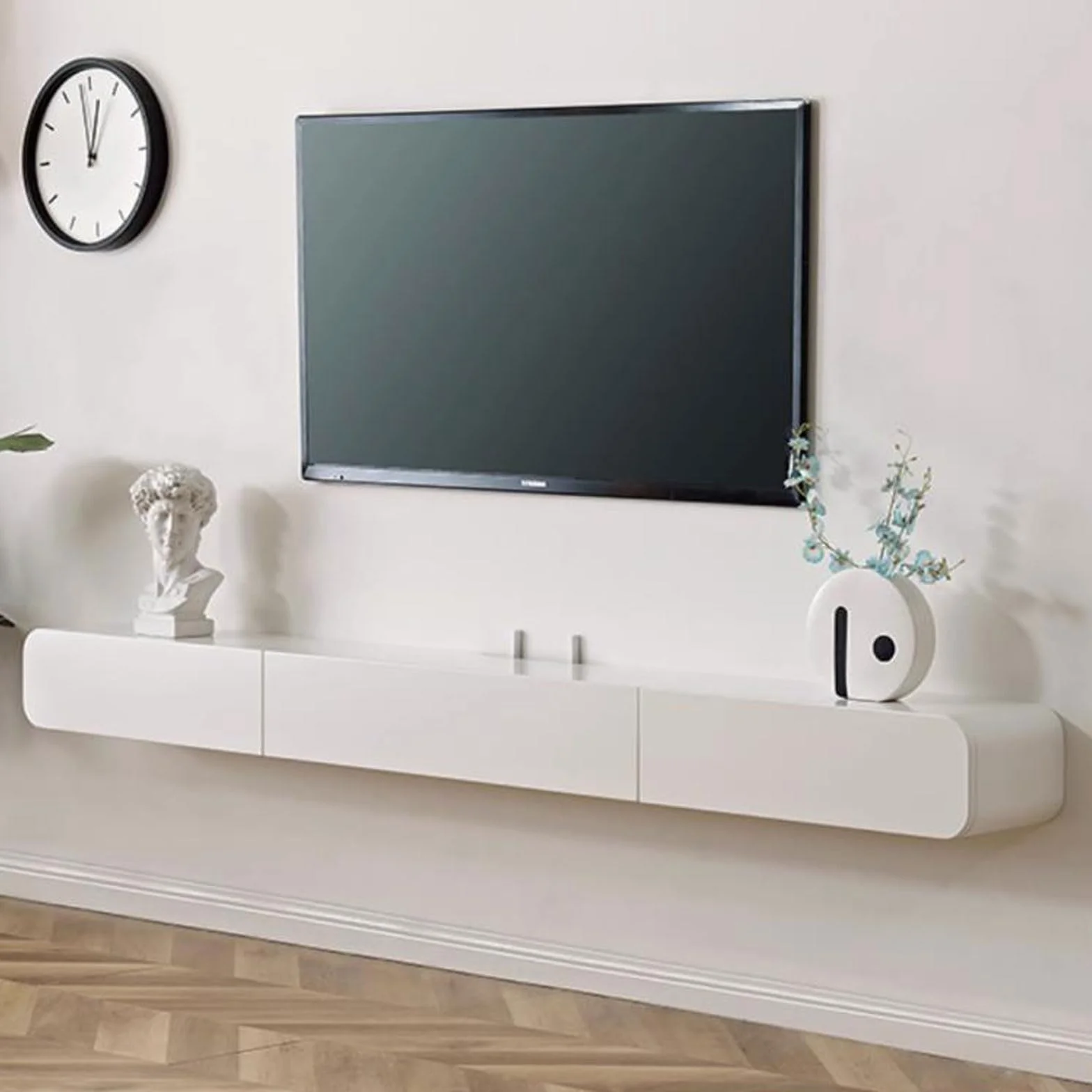 Wisząca półka pod telewizor Szafka pod TV Stolik pod TV Centrum Rozrywki Szafka do przechowywania Biurko Audio/Video Hutch Półka na elektronikę Podzespoły do ​​telewizora Witryny Półka do gier Biały