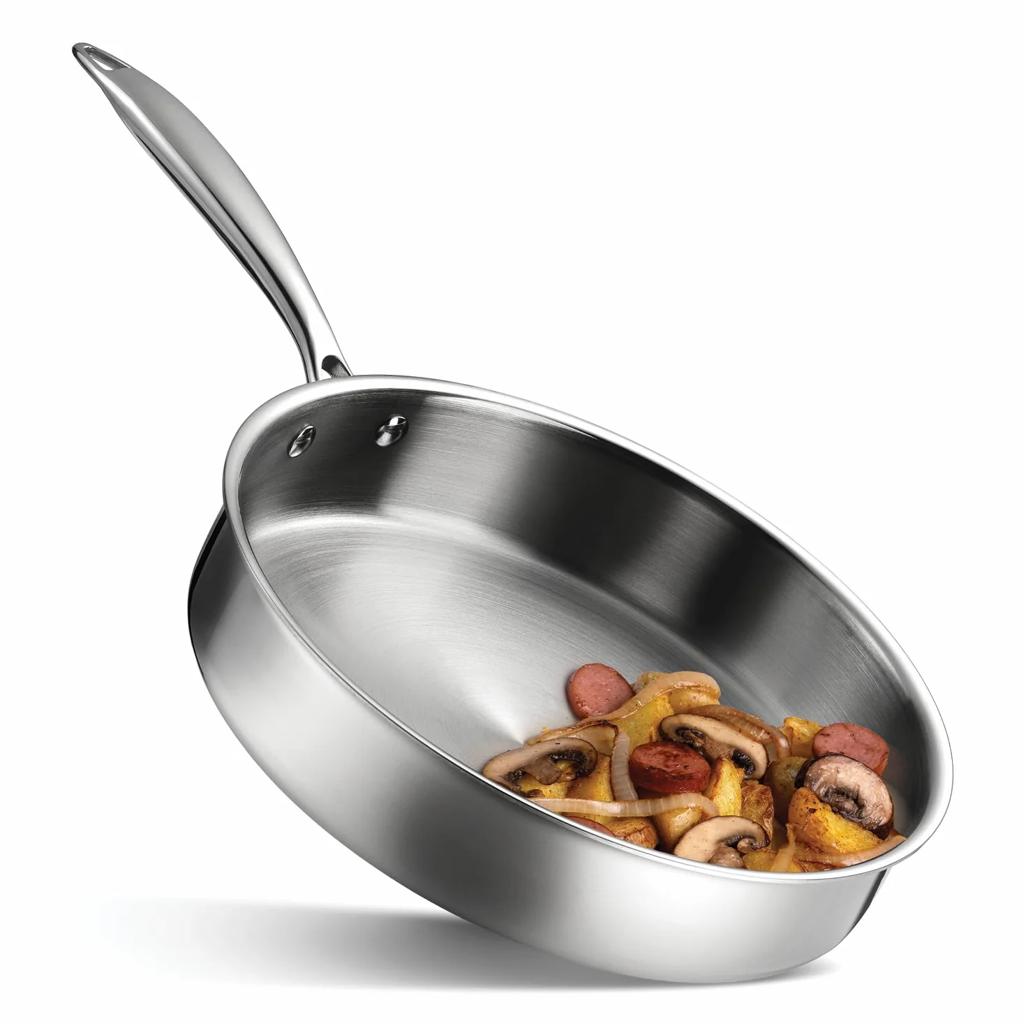 Stainless Steel Frying Pan 22 cm Non-Stick – 3-Ply Induction Pan with Aluminum Core – Cool Hollow Handle – Oven-Safe up to 260°C – Pan for Frying, Sautéing, Searing, Braising, Roasting