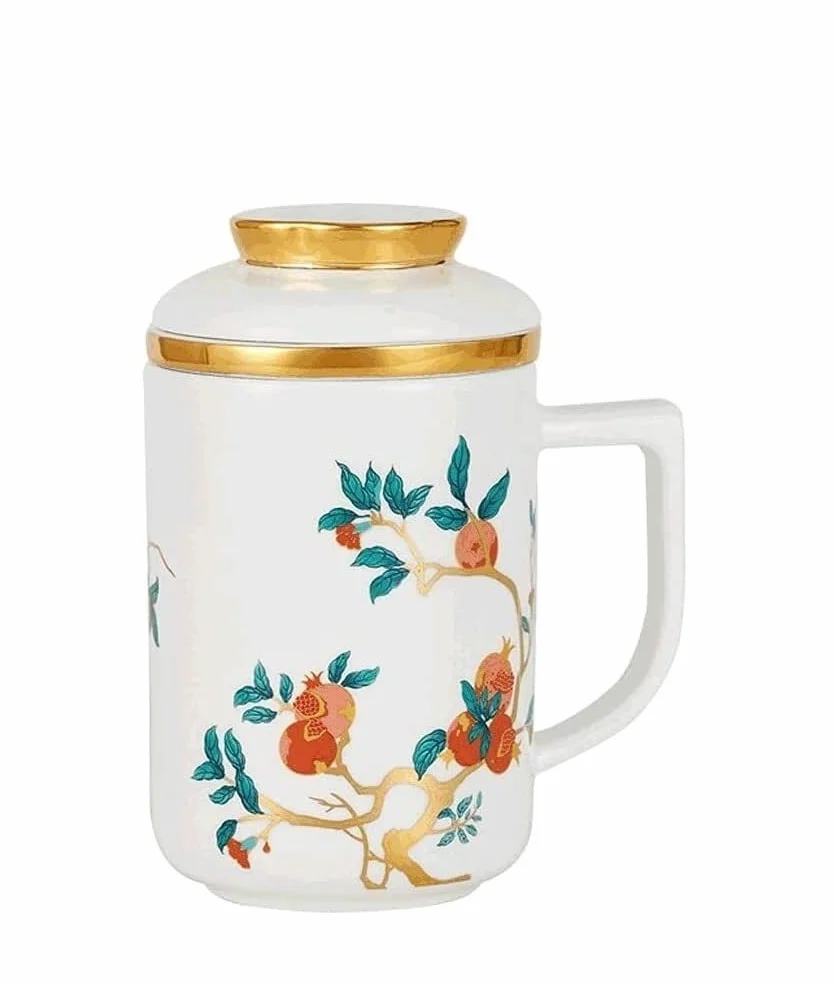 FiliżAnki Kubek PodróżNy Kubek Do Kawy W Stylu Chińskim Z Pokrywką Z Filtrem, Duży 400 ML Kubek Do Herbaty Z Porcelany Kostnej, Kubek Wielofunkcyjny Kubek Do Napojów Kawa Kubek Kubek (Blue : C)