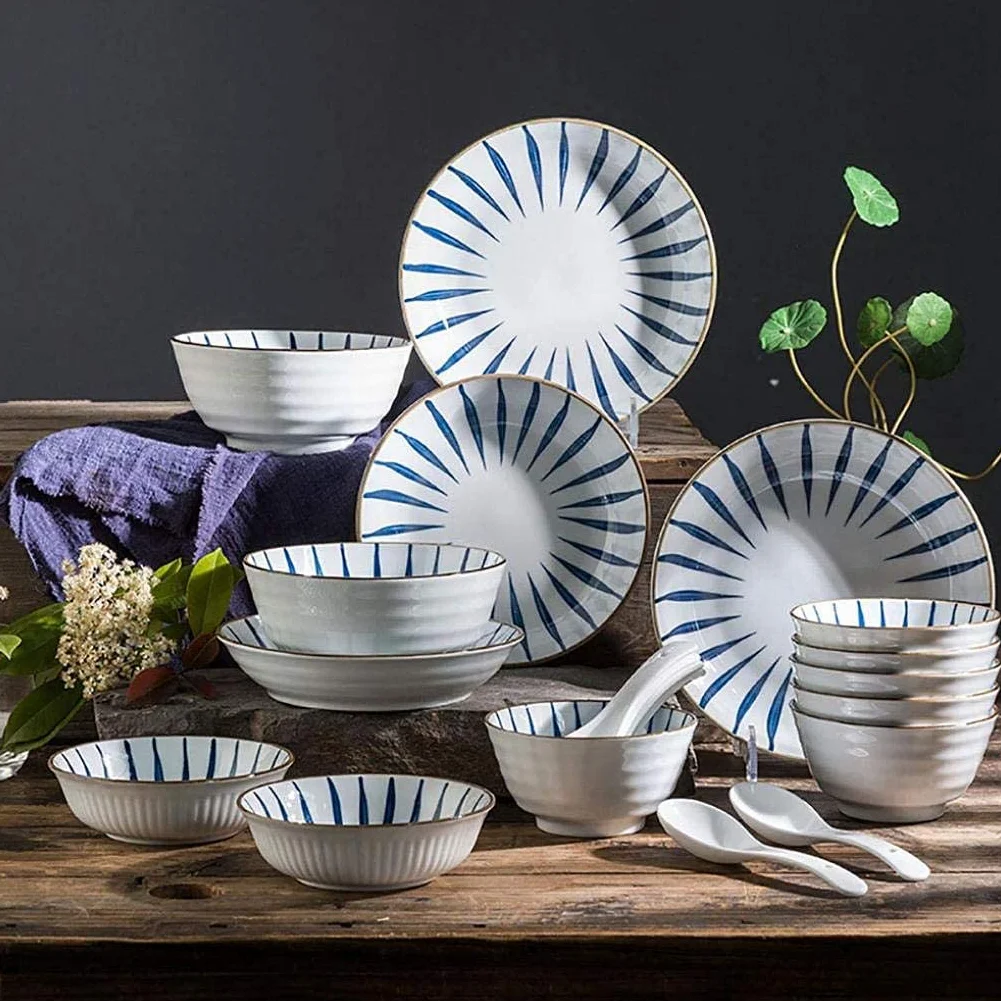 Naczynia/talerze/zestaw misek, 18 sztuk ceramiki zestawy obiadowe Vintage ręcznie malowane porcelanowe zastawy stołowe zestaw prezenty na parapetówkę