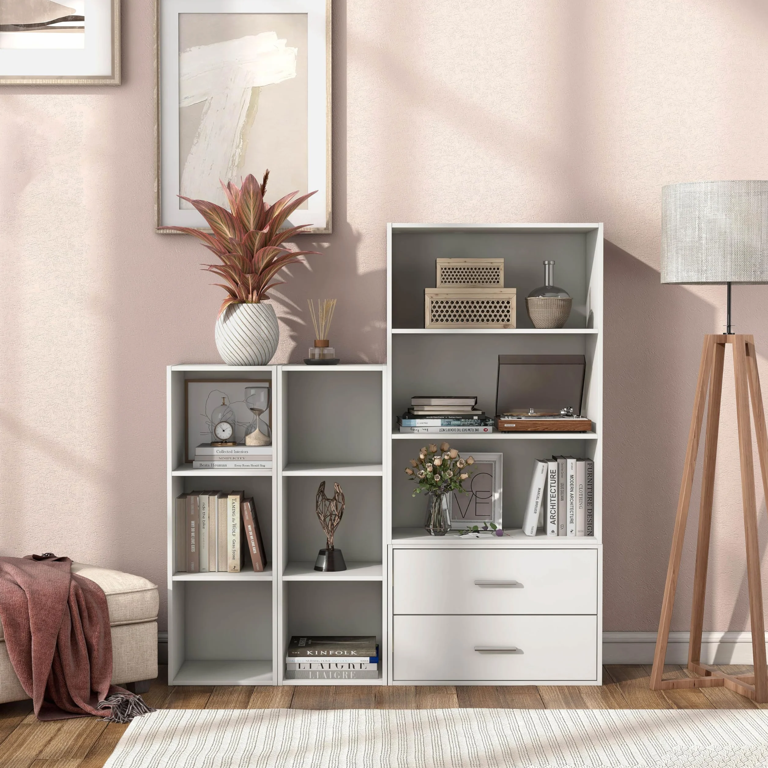 HOMES: Inside + Out Apexa 3 półki do przechowywania, regał z drewna do układania w stos, pasuje do pojemników do organizacji, akademika, dekoracji pokoju dla nastolatków i biura domowego, biały