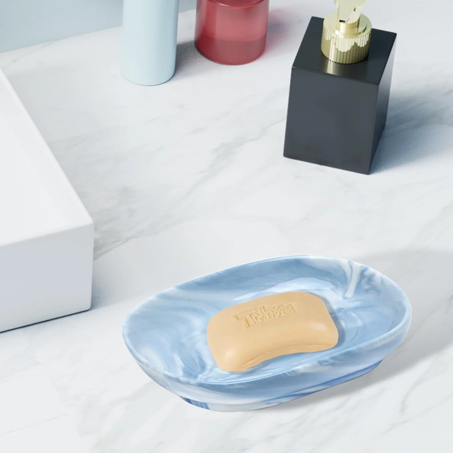 2 sztuki ceramicznej mydelniczki, antypoślizgowy uchwyt na mydło z marmuru, elegancki owalny wzór z antypoślizgowym dnem, pojemnik na mydło, dozownik mydła, podstawka na mydło do umywalki, łazienki