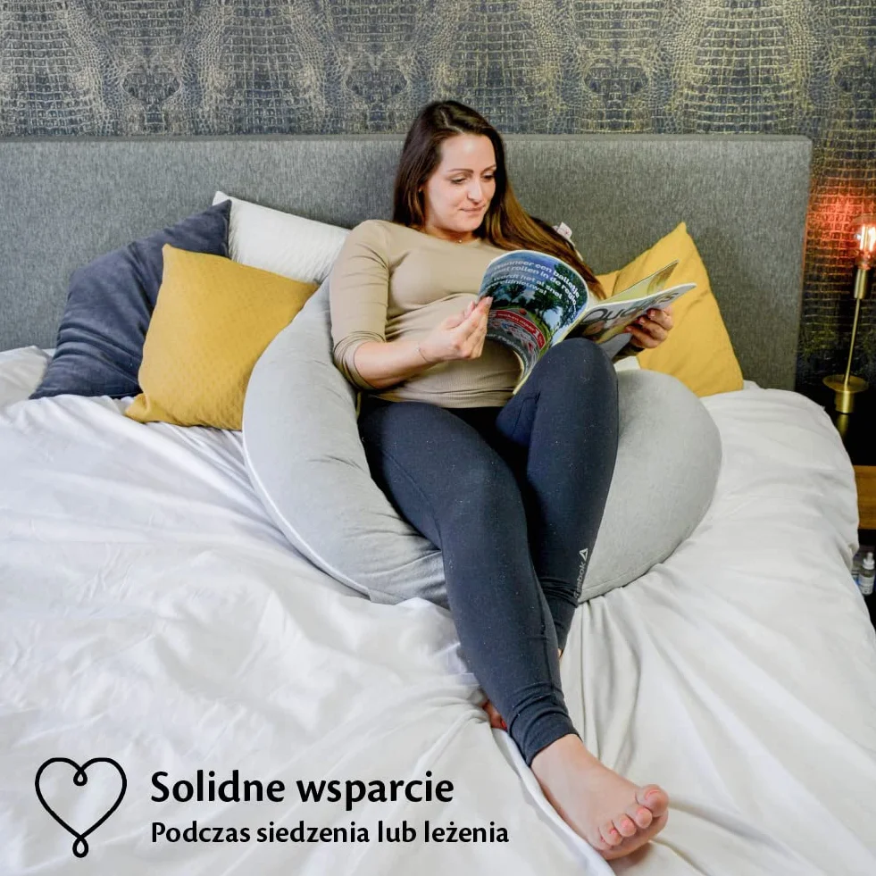 Ella Poduszka do Spania dla Kobiet w Ciąży - Poduszka dla Ciężarnych, Karmiących i Śpiących na Boku Mam - Poliesterowe Wypełnienie, Zdejmowany Pokrowiec z Bawełny - Forma J, 155x80cm, Szara