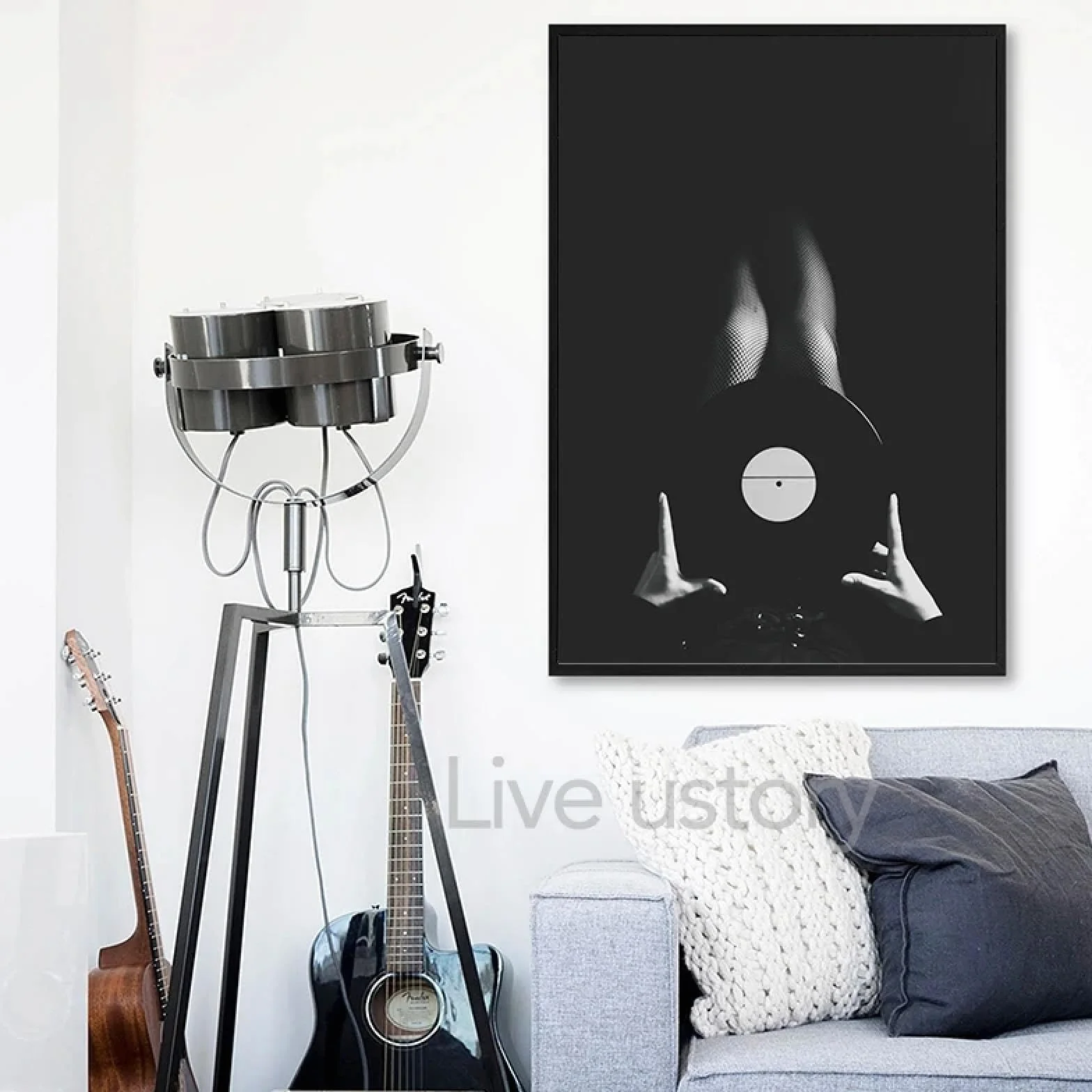 BMGKYAGL Czarno-biała płyta winylowa zdjęcie plakat obraz na płótnie vintage muzyka sztuka ścienna wydruki muzyk studio wystrój 80 x 120 cm bez ramy