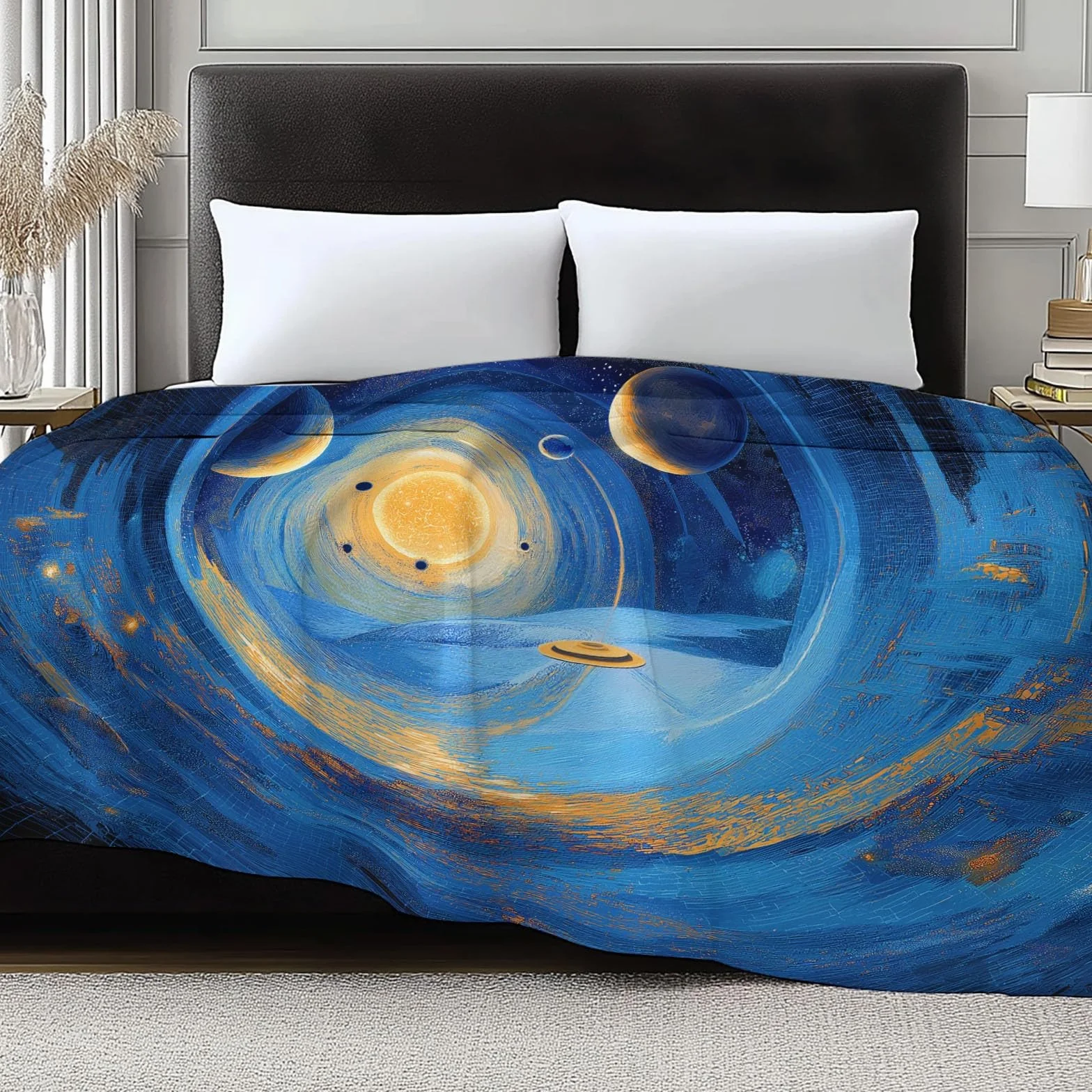Futuryzm Koc polarowy z otworem czarny polar flanelowy, narzuta na sofę Wygodny koc na łóżko 2-osobowe Pled zimowy, 220 x 240 cm Błękitny