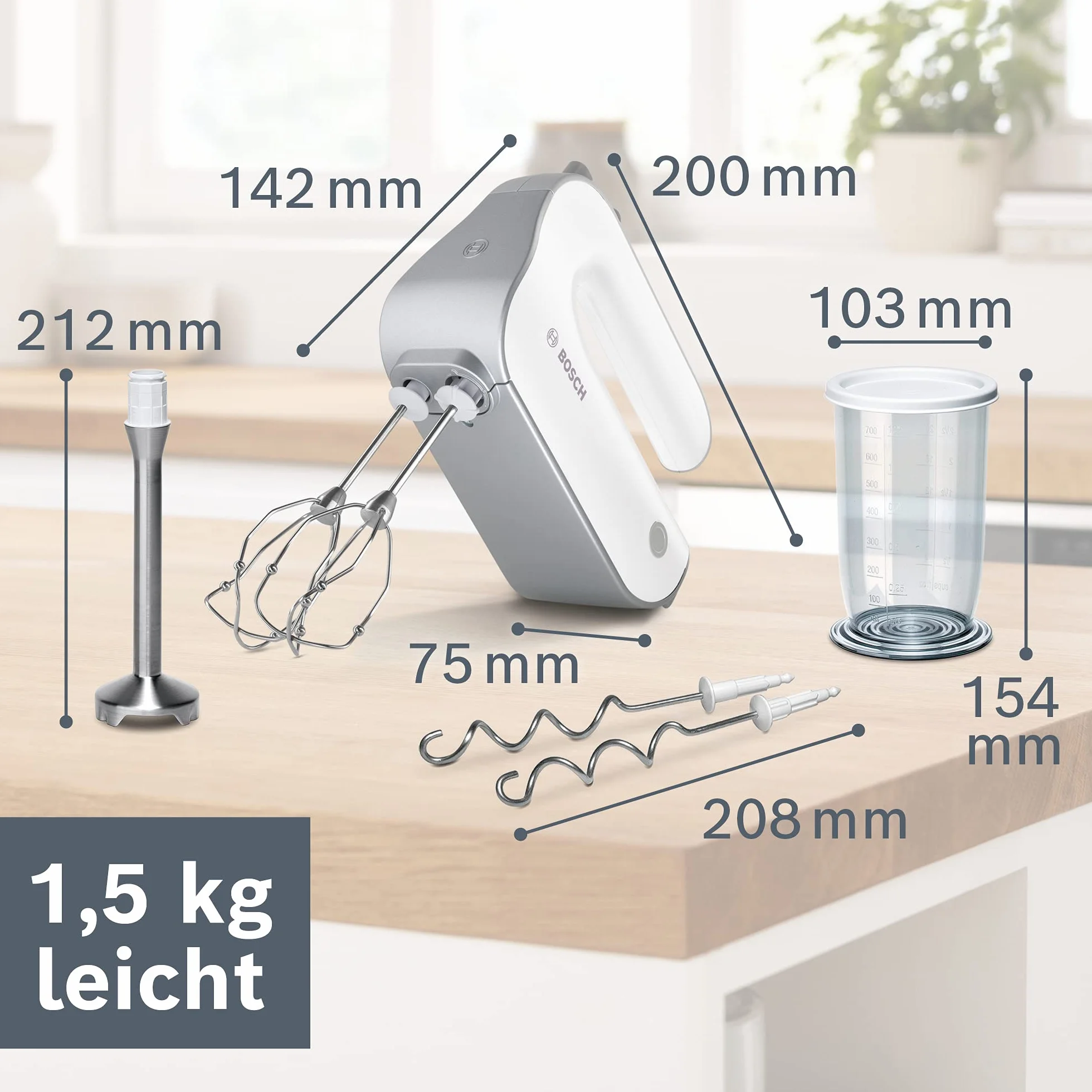 Bosch Hausgeräte Styline Mikser, Biały/Srebrny, ‎19,99 x 7,49 x 14,2 cm; 1,5 kg