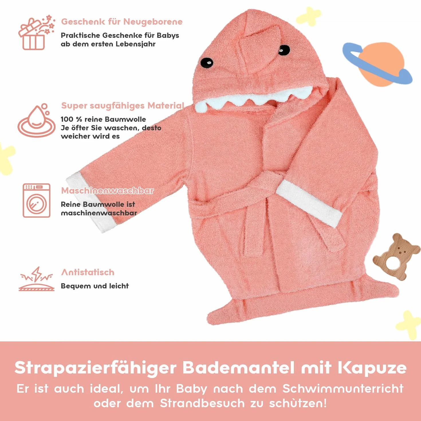 ręcznik z kapturem dla niemowląt: frotte szlafrok kąpielowy - ręcznik kąpielowy