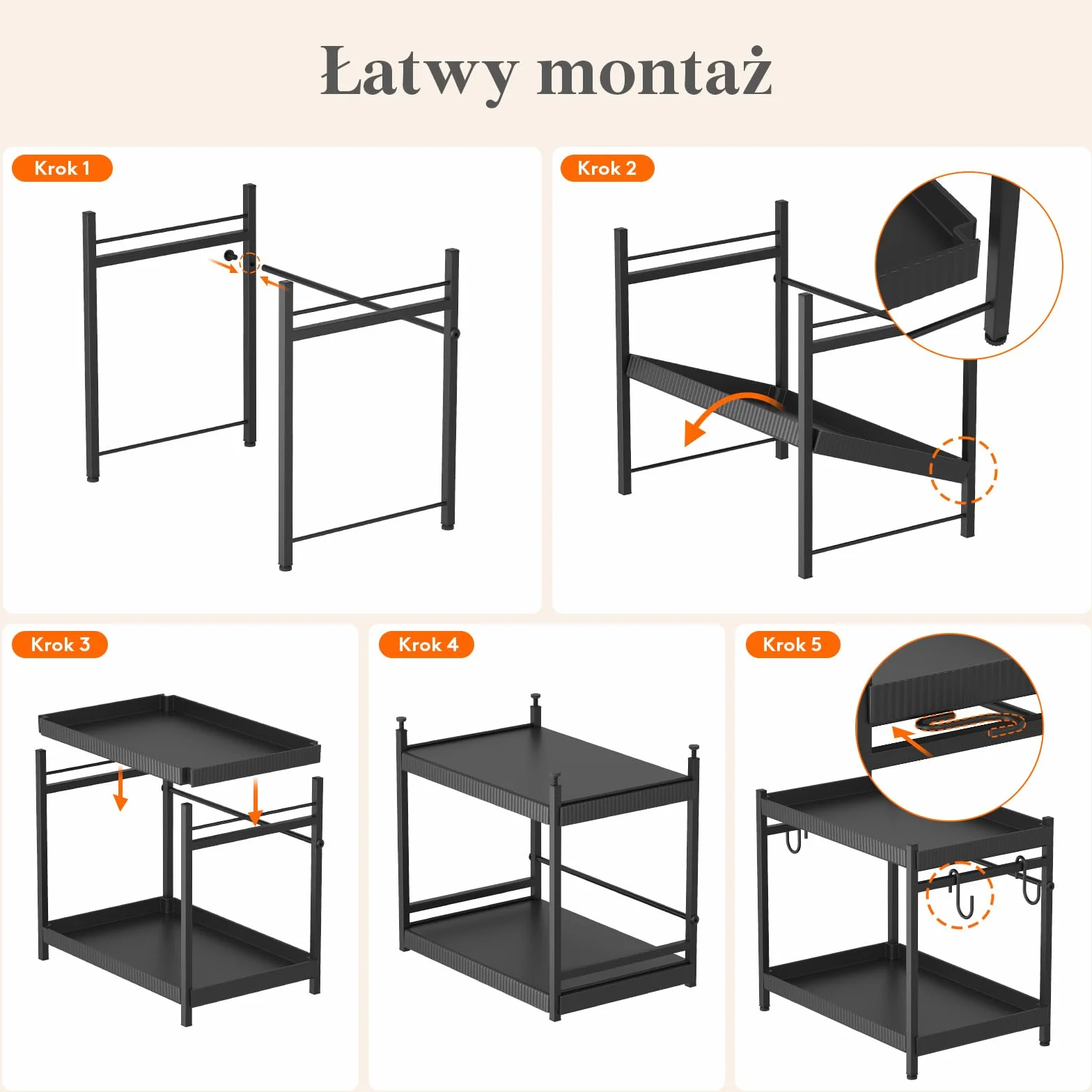 Lifewit 2-Poziomowy Plastikowy Uchwyt na Kubki z Metalowym Stojakiem, Organizer na Kawę do Biura z 4 Haczykami na Kubki, Organizer na Przyprawy do Szafki Kuchennej, Blat Kuchenny, Czarny
