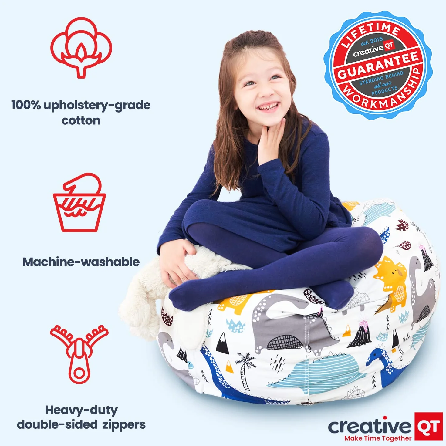 Creative QT Stuff 'n Sit bardzo duży worek do siedzenia 92 cm, pokrowiec do przechowywania wypchanych zwierząt i zabawek, fioletowy nadruk jednorożca, organizer do pokoju dla małych dzieci i dzieci,