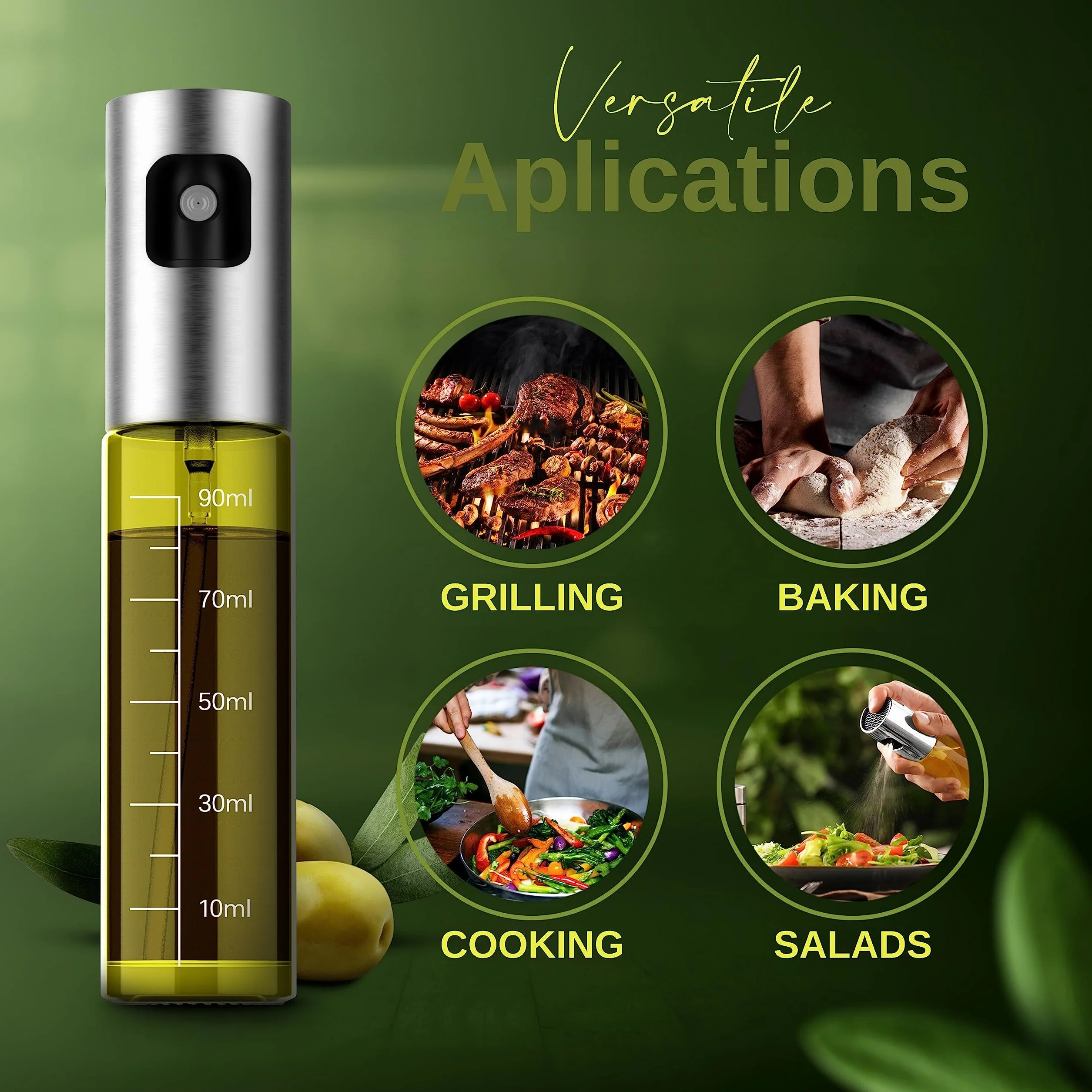 Leisure Life® | NOWOŚĆ | Rozpylacz do oleju | Wzmocniona obudowa ze stali nierdzewnej | Szkło chroniące przed UV | 100% wolny od BPA | 100 ml rozpylacz do oliwy z oliwek i zdrowego gotowania