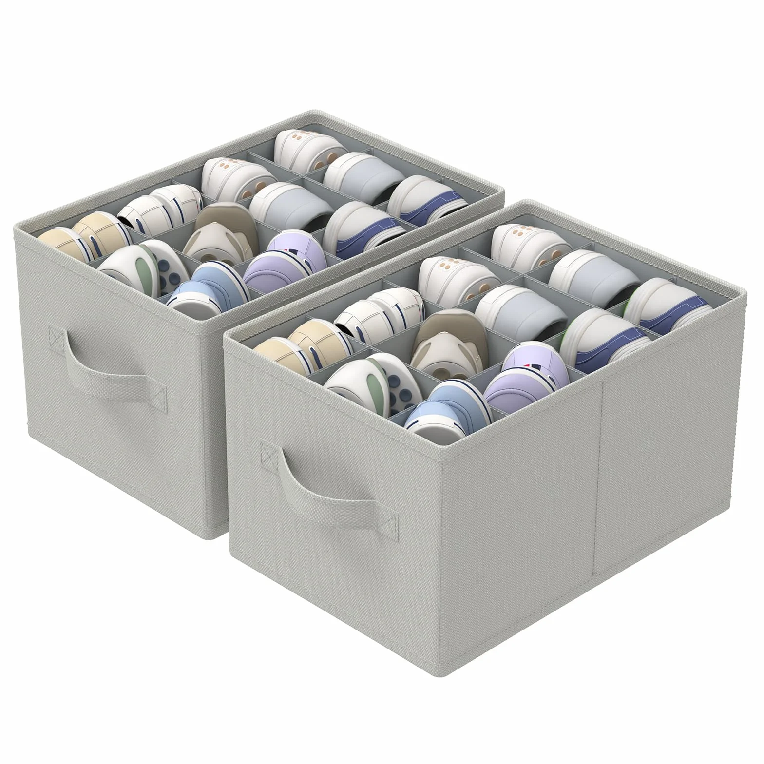 2 sztuki organizer na buty do szafy, duże przechowywanie butów oszczędzające miejsce, mieści 12-24 pary, składane materiałowe pudełko na buty z 3 uchwytami, 42 x 32 x 26 cm, szary, XSNX02G-2