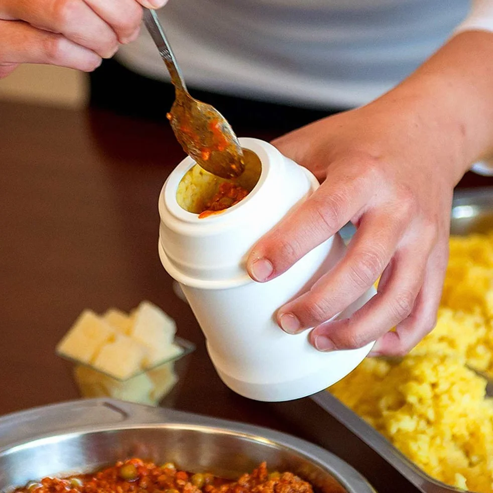 Syrisora foremka do arancini z mięsem, foremka na nadziewane pulpeciki, foremka na kulki ryżowe, plastikowa łyżka, przybory kuchenne do gotowania, prasa stożkowa, zestaw DIY (Biały