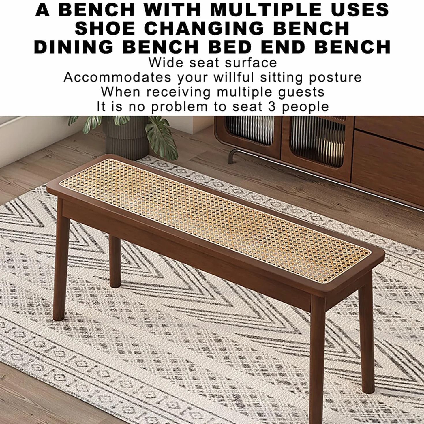 Elegancka drewniana ławka wejściowa dla 2 osób, elegancka, orzech, z pluszowym futrem, do salonu, kuchni, przedpokoju i sypialni, dekoracja (80 x 30 x 45 cm)