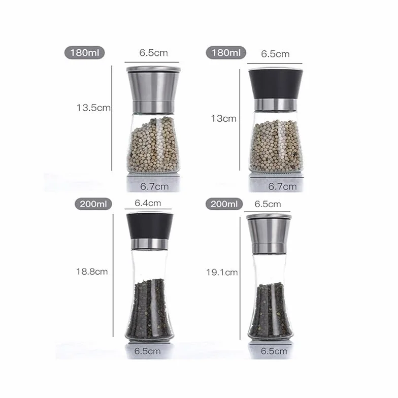 Młynek do pieprzu i soli, 5-poziomowy ceramiczny regulowany młynek do soli pieprzowej ze stali nierdzewnej, z możliwością ponownego napełniania(Stainless Steel 01)