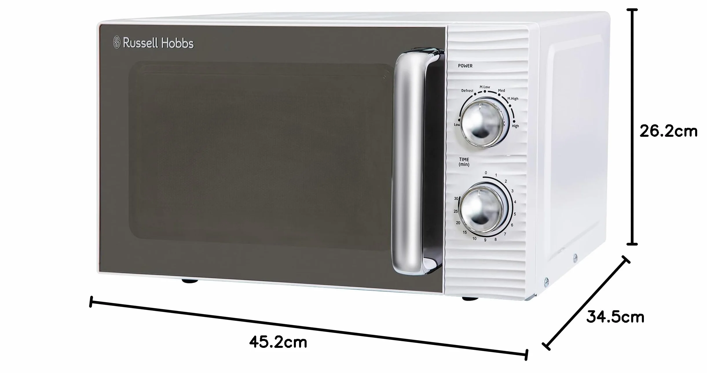 Ręczny piec mikrofalowy Russell Hobbs RHM1731 Inspire 17 l i 700 W, biały, z 5 poziomami mocy, timerem, funkcją rozmrażania, łatwy do czyszczenia.