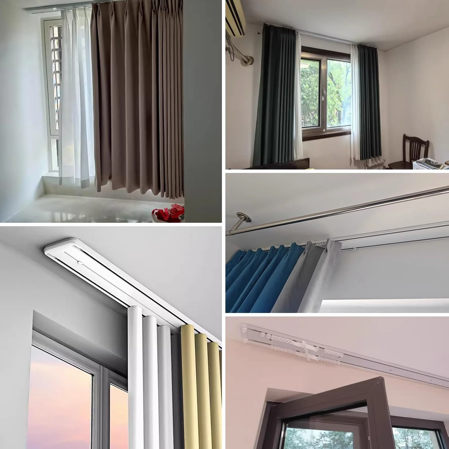 Wytrzymała cicha prosta szyna szynowa, 516 cali, montowana na suficie, zasłona Ra, do sypialni, prywatność, szara, 5,5 m, idealna do otworów 35-300 cm, płynna obsługa i design