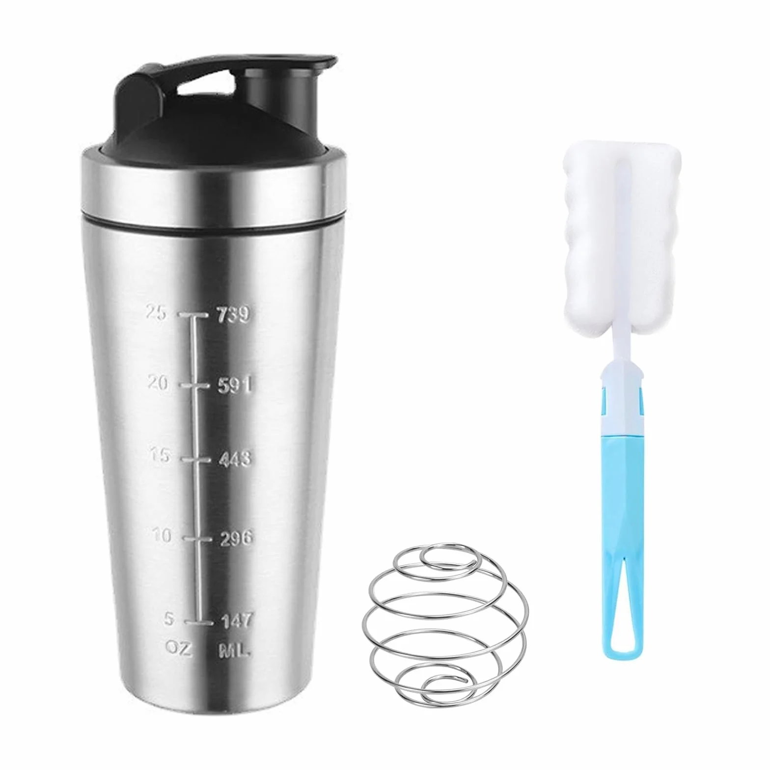 Shaker proteinowy ze stali nierdzewnej, 750 ml, shaker proteinowy ze stali nierdzewnej, z kulką do mieszania, przenośny kubek na wodę, szczelny shaker proteinowy do koktajli proteinowych i