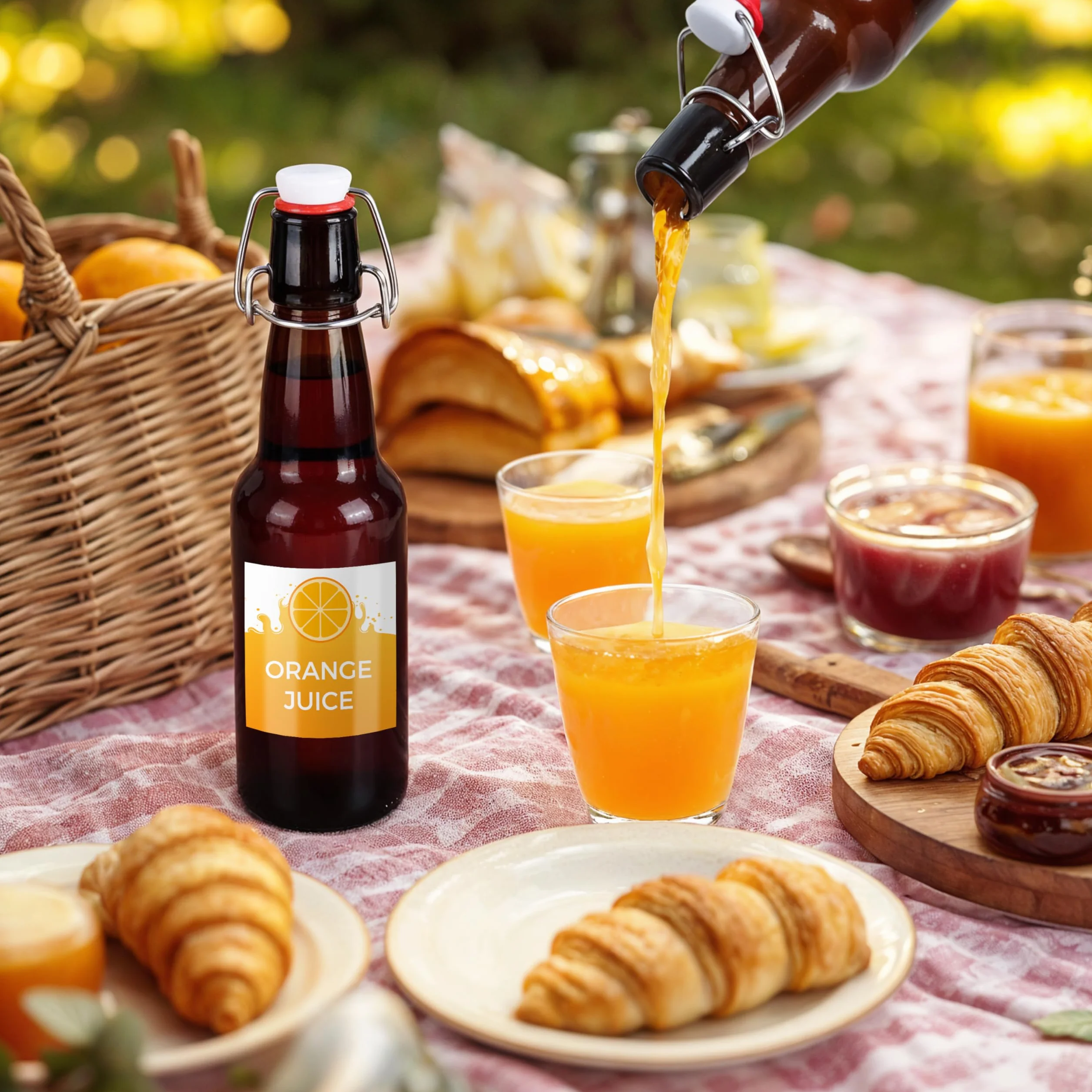 Pusta butelka na piwo z zakrętką i lemoniadę - Małe bursztynowe szklane 360 ml z etykietami (zestaw 10)