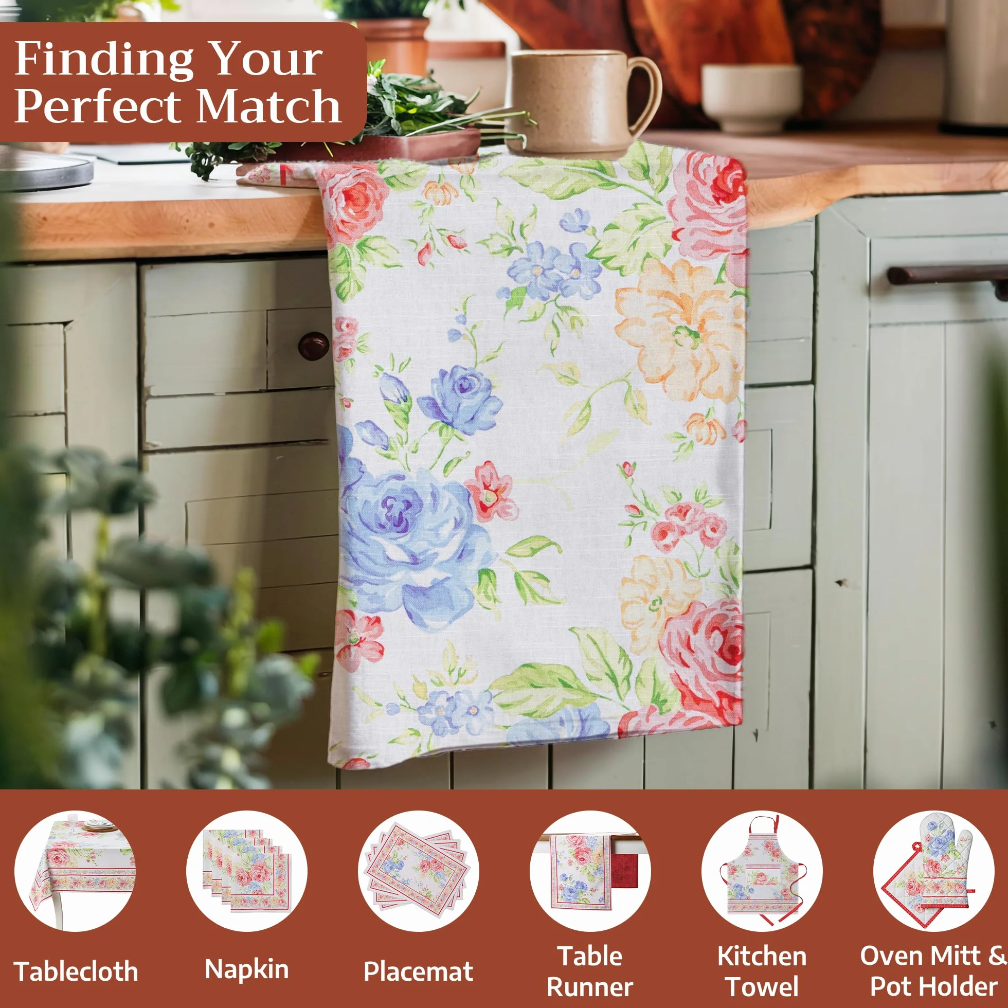 Maison d' Hermine Vintage Floral 100% bawełna, zestaw 3 uniwersalnych ręczników kuchennych, miękkie, chłonne ściereczki do naczyń, ręczniki barowe, wiosna/lato (50 cm x 70 cm)
