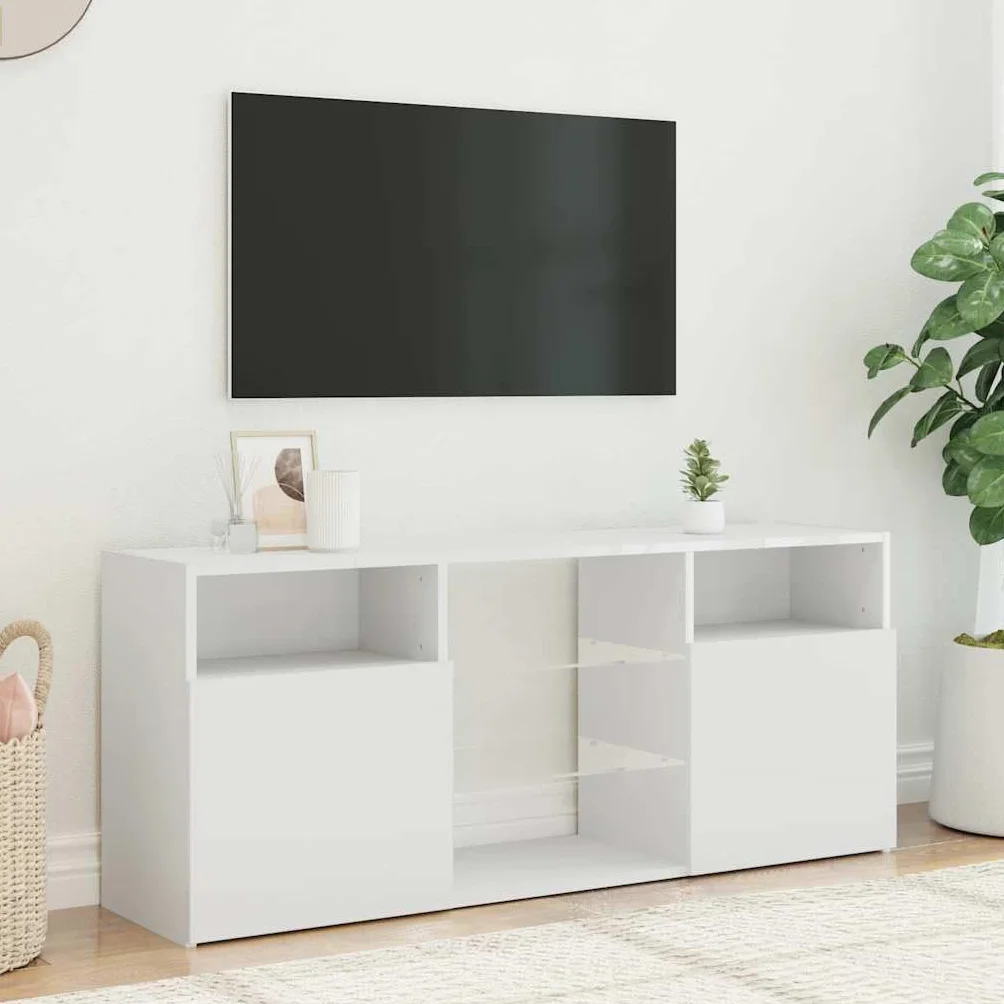 Szafka TV z diodami LED, biała, 120 x 30 x 50 cm, nowoczesna szafka pod telewizor z oświetleniem RGB, uniwersalna podstawka pod telewizor do salonu, konsola multimedialna
