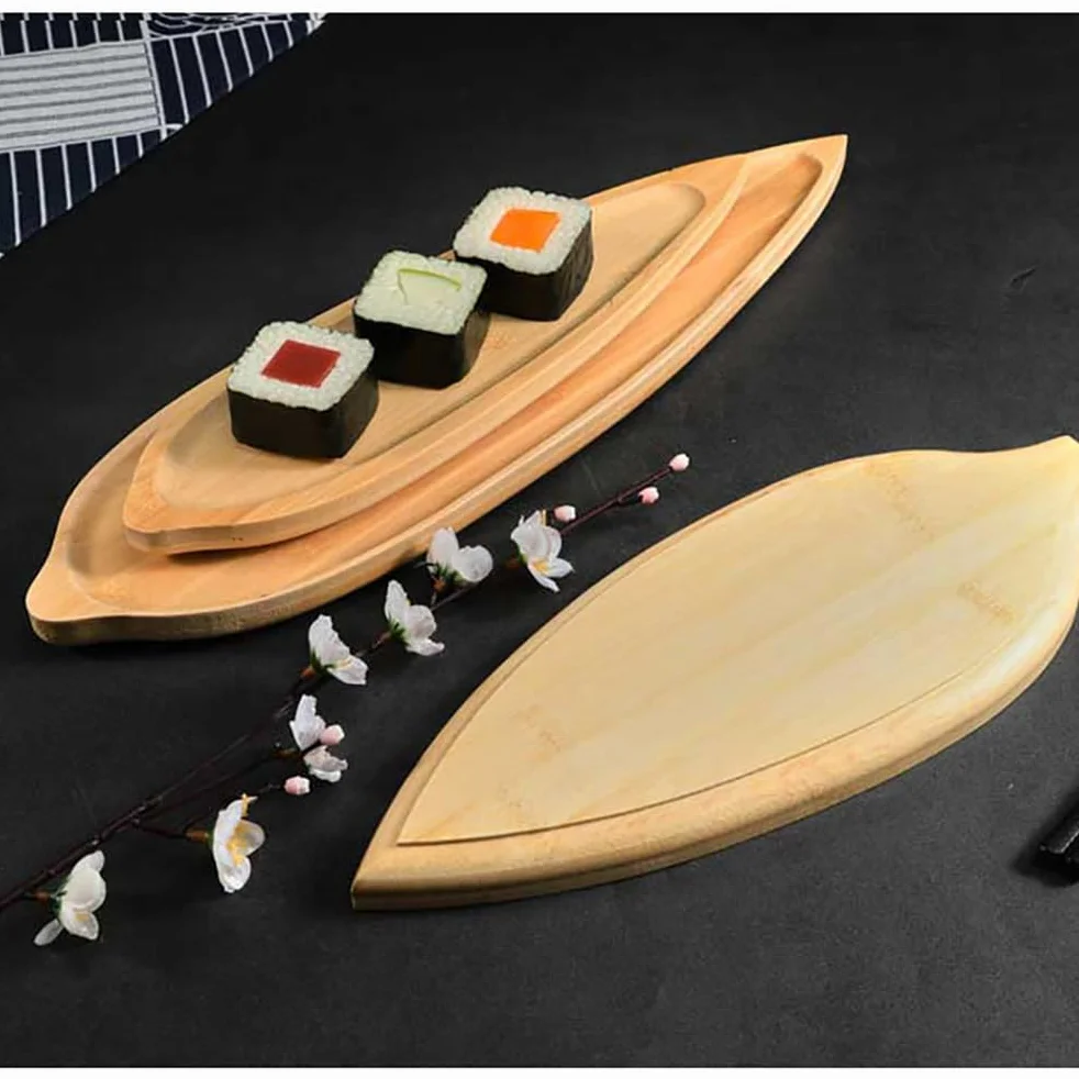 Drewniany talerz Sushi Sashimi w kształcie japońskiego liścia | talerz z przekąskami, kreatywny wystrój stołu w restauracji, wklęsły, antypoślizgowy serwer na jedzenie